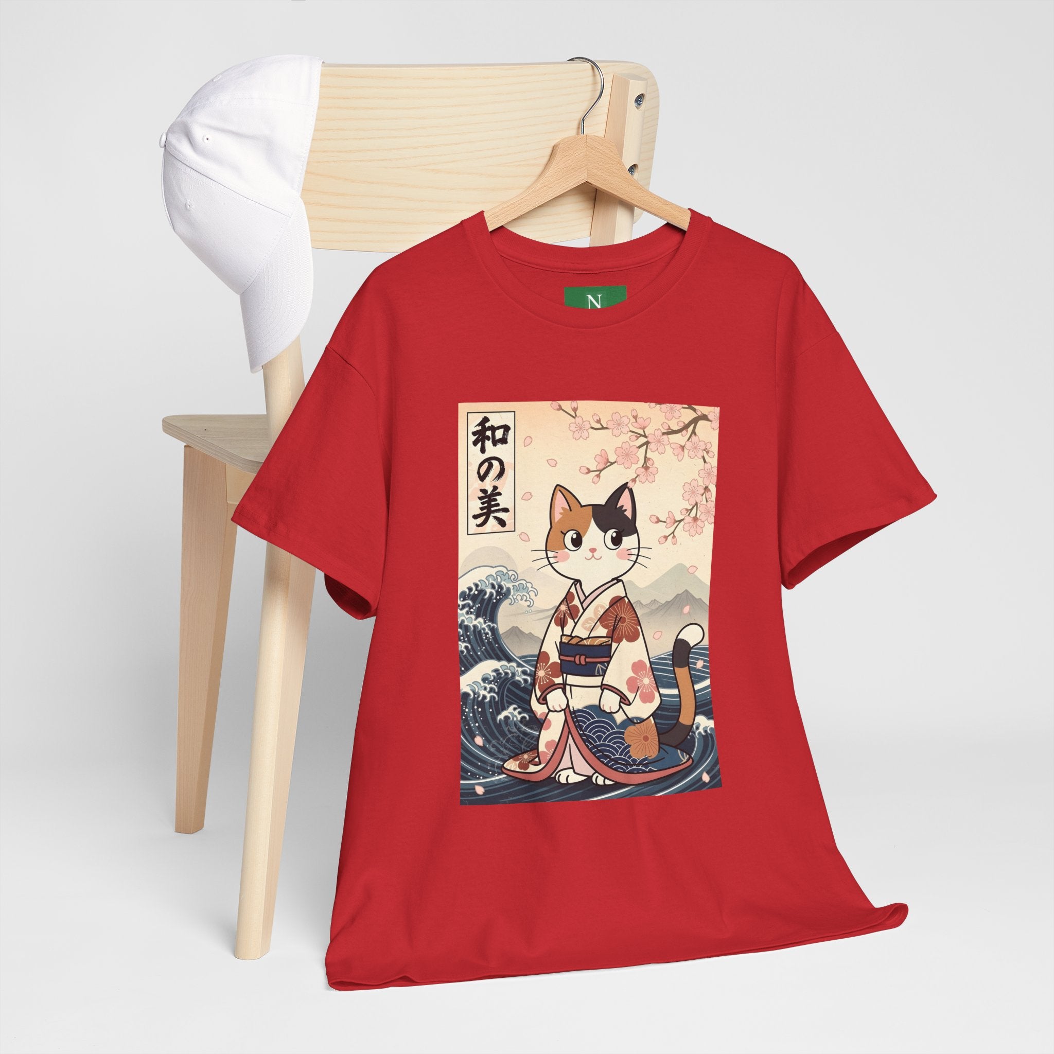 Cat Ukiyo-e T-Shirt — Vintage Japanese Kimono Cat with Cherry Blossoms