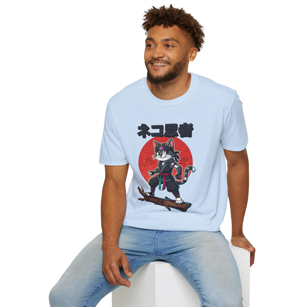 Neko Ronin Cat T-Shirt – Samurai Cat with Red Sun Japanese Text