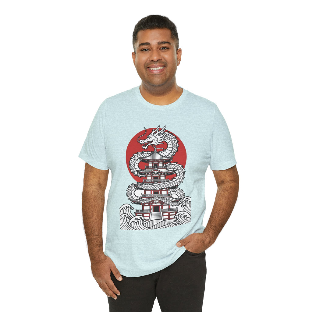 Dragon Pagoda T‑Shirt — Japanese Red Sun Temple Graphic Tee