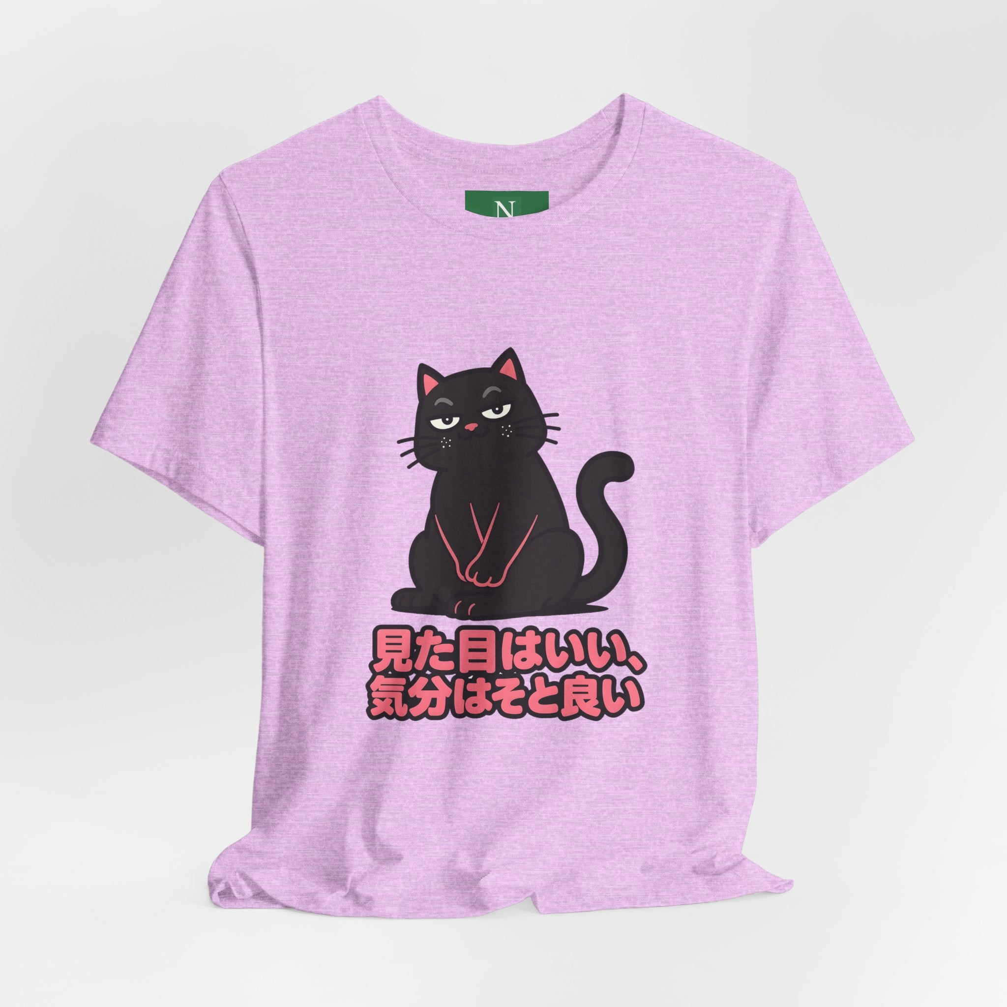 Black Cat Tee with Japanese Text — 'Mita Me wa Ii, Kimochi wa Sore Ijo' Cute Kawaii Graphic T-Shirt