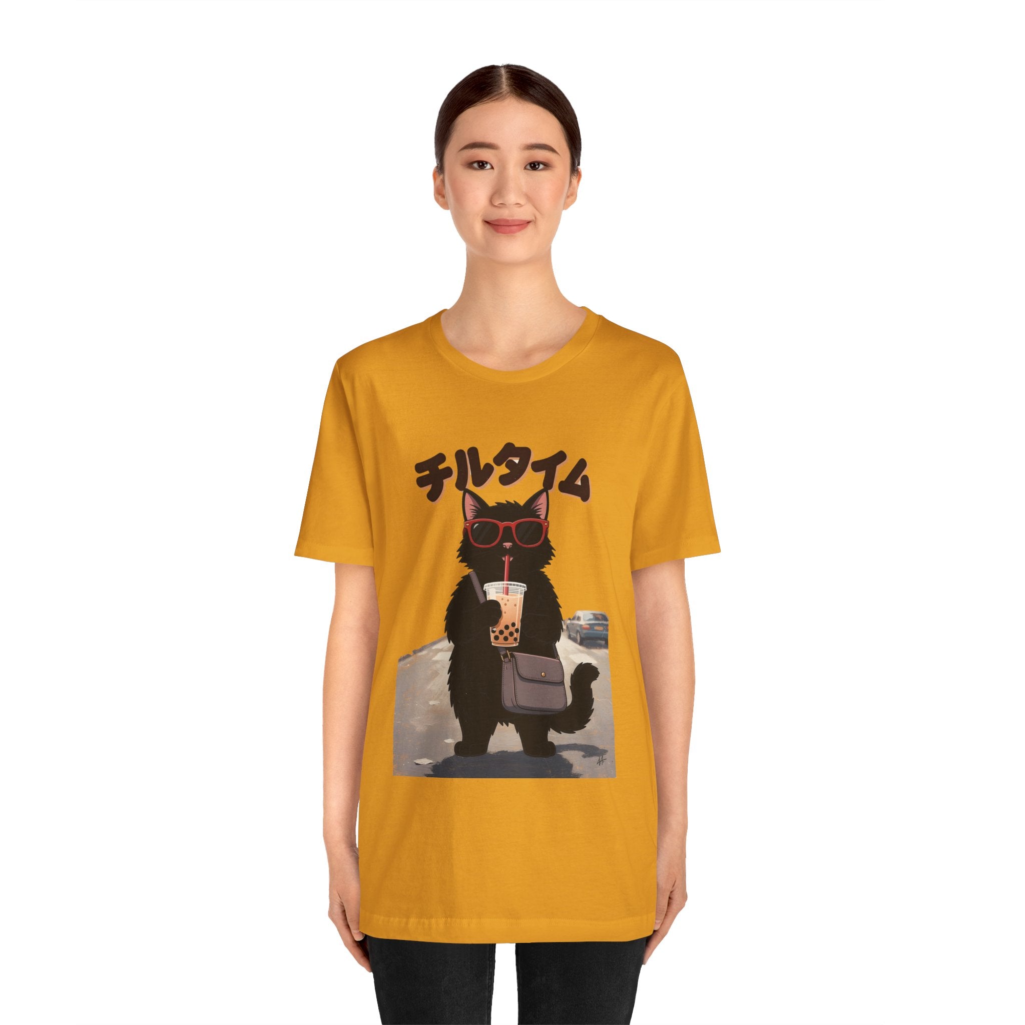 Boba Cat Tee — Cute Cat Drinking Bubble Tea Graphic T-Shirt