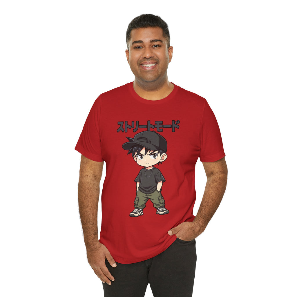 Street Mode Anime Boy T-Shirt — Japanese Text Graphic Tee