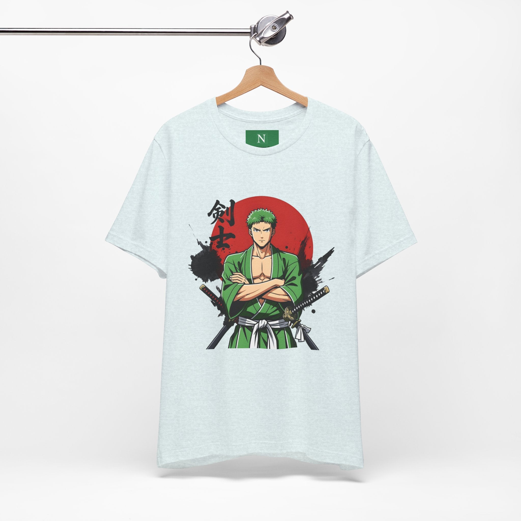 Anime Samurai Tee — Green-Haired Swordsman Graphic T-Shirt