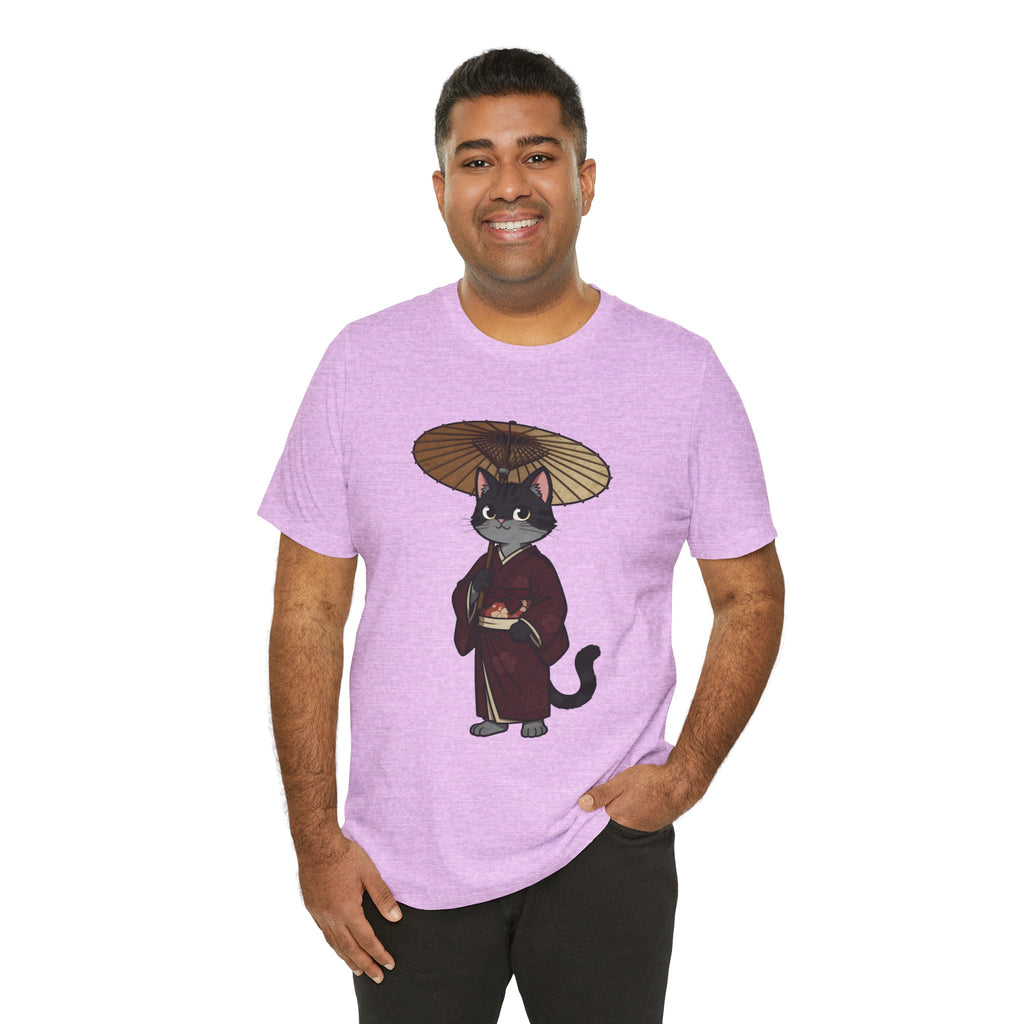 Geisha Cat Tee — Japanese Umbrella Cat Graphic T-Shirt