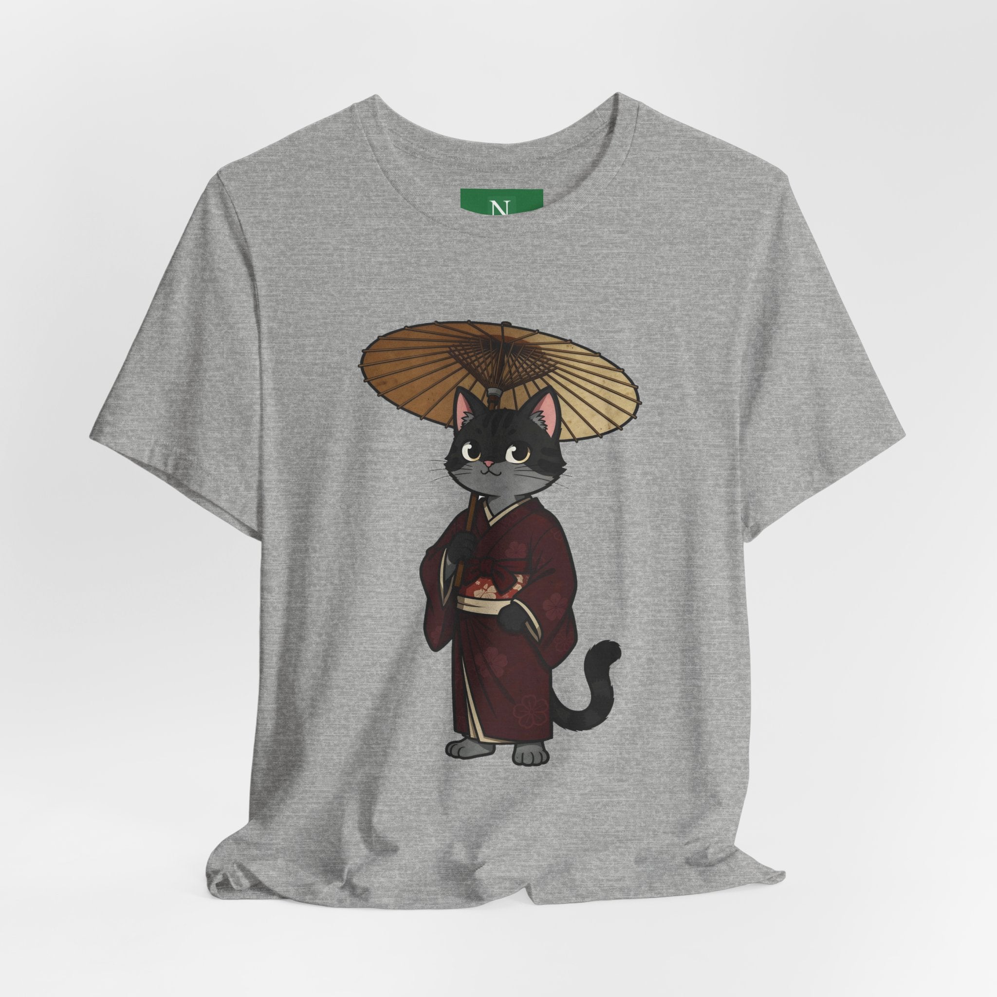 Geisha Cat Tee — Japanese Umbrella Cat Graphic T-Shirt