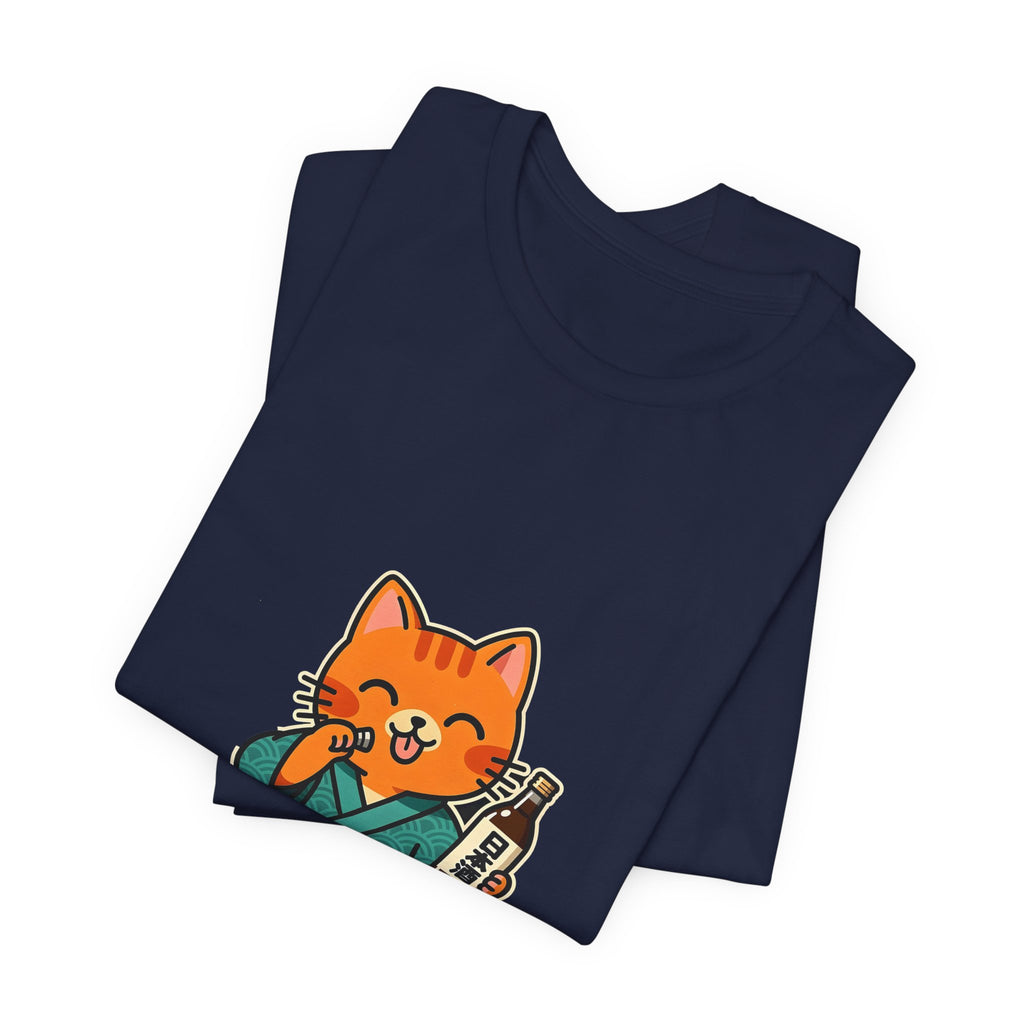Sake Cat Tee — Cute Orange Cat in Kimono Drinking Sake T-Shirt