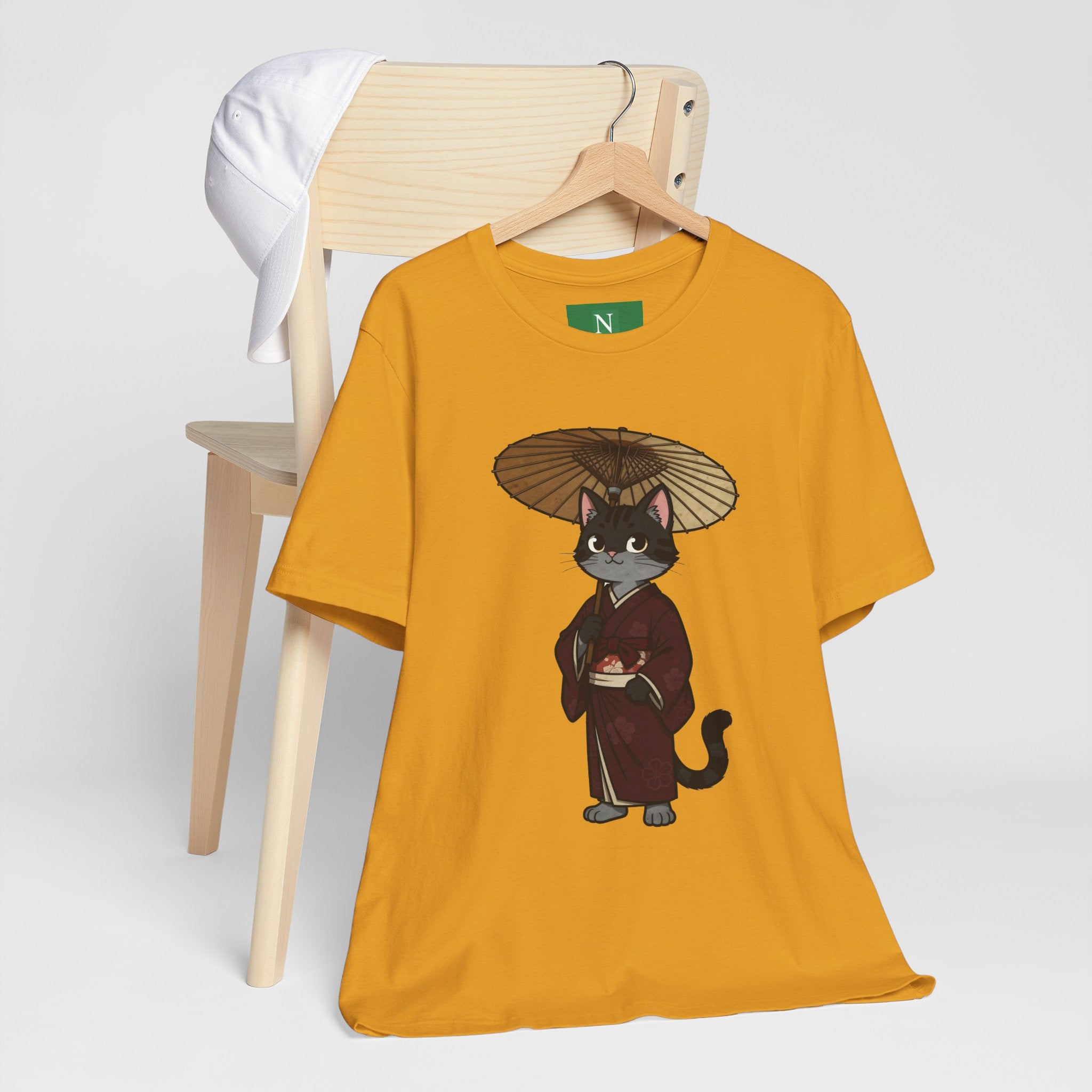 Geisha Cat Tee — Japanese Umbrella Cat Graphic T-Shirt