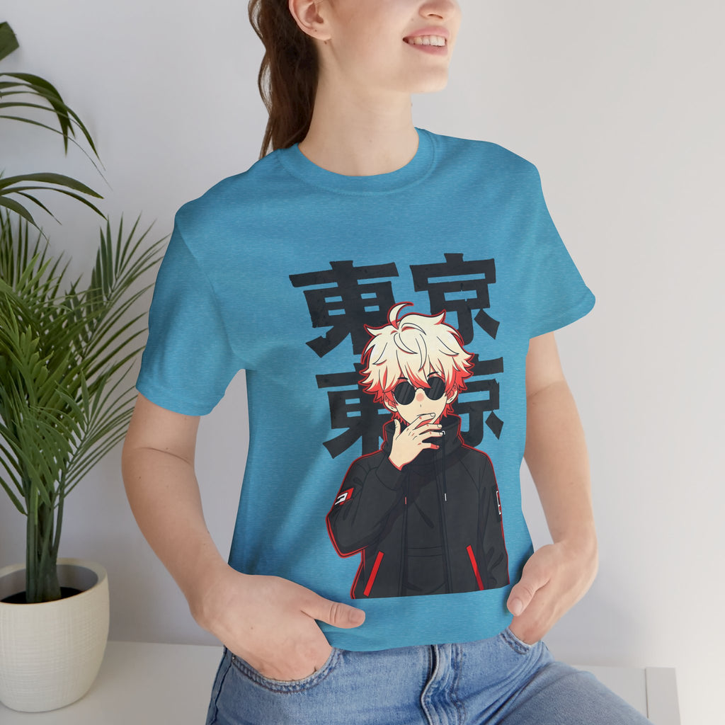 Tokyo Anime Graphic Tee — Blond Character with Kanji "東京"
