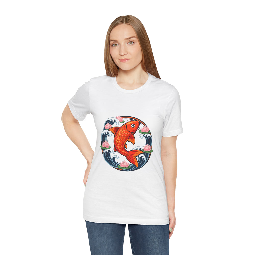 Koi Circle Graphic Tee — Japanese Koi Fish Waves & Lotus T-Shirt
