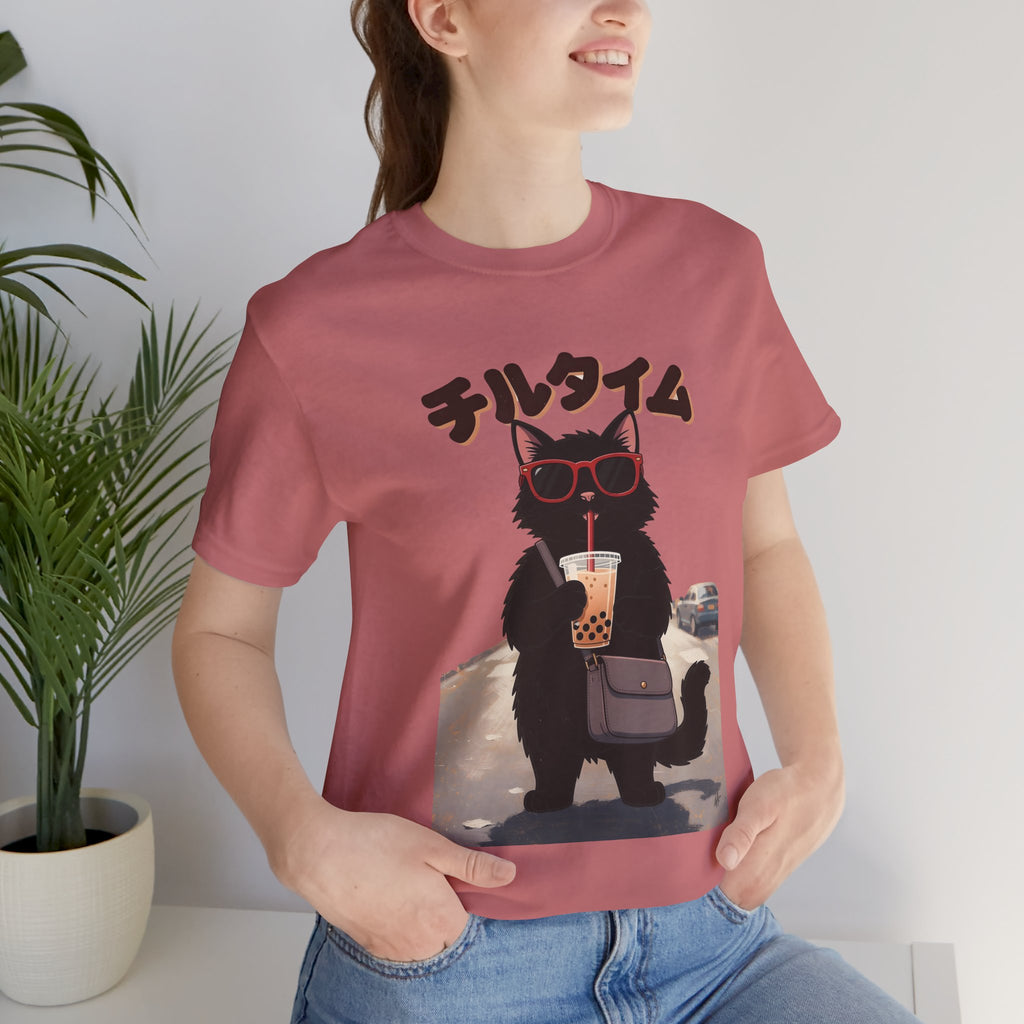 Boba Cat Tee — Cute Cat Drinking Bubble Tea Graphic T-Shirt