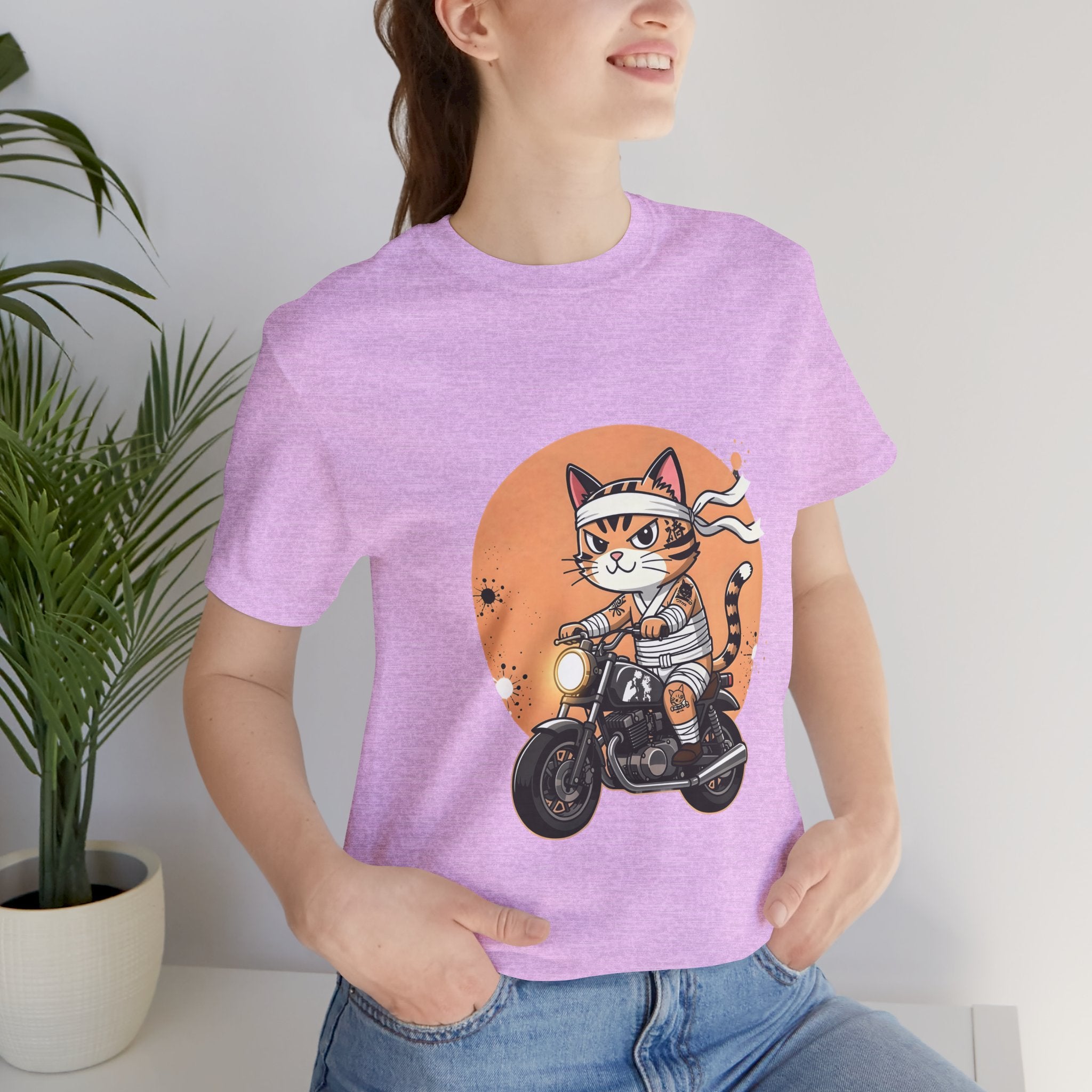 Retro Biker Cat T‑Shirt — Cute Motorcycle Cat Graphic Tee