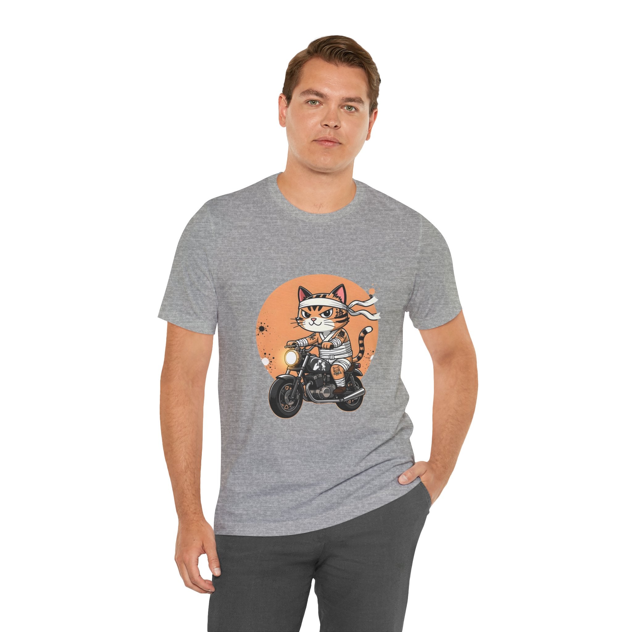 Retro Biker Cat T‑Shirt — Cute Motorcycle Cat Graphic Tee