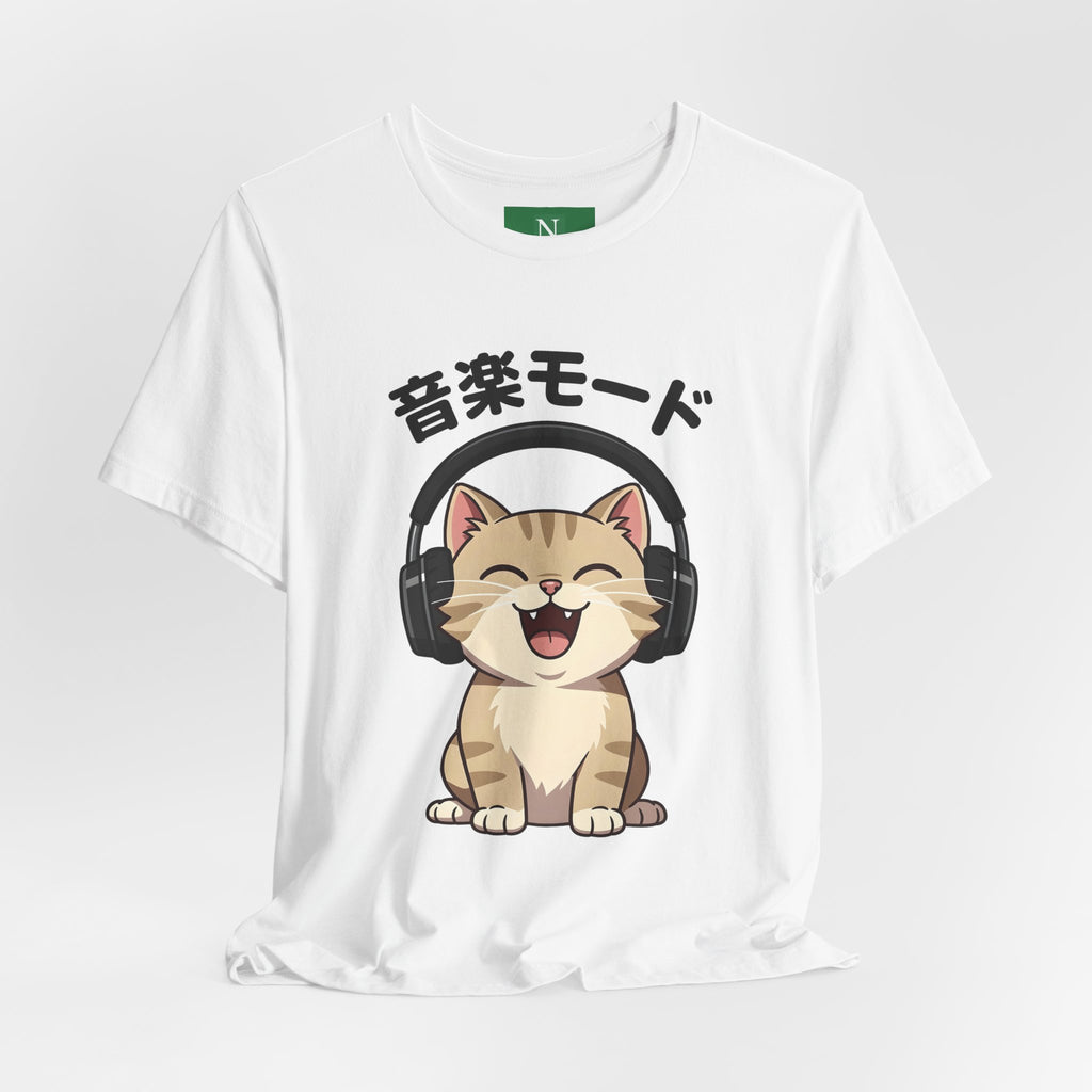Music Mode Cat T-Shirt — Cute Headphones Cat with Japanese Text (音楽モード)