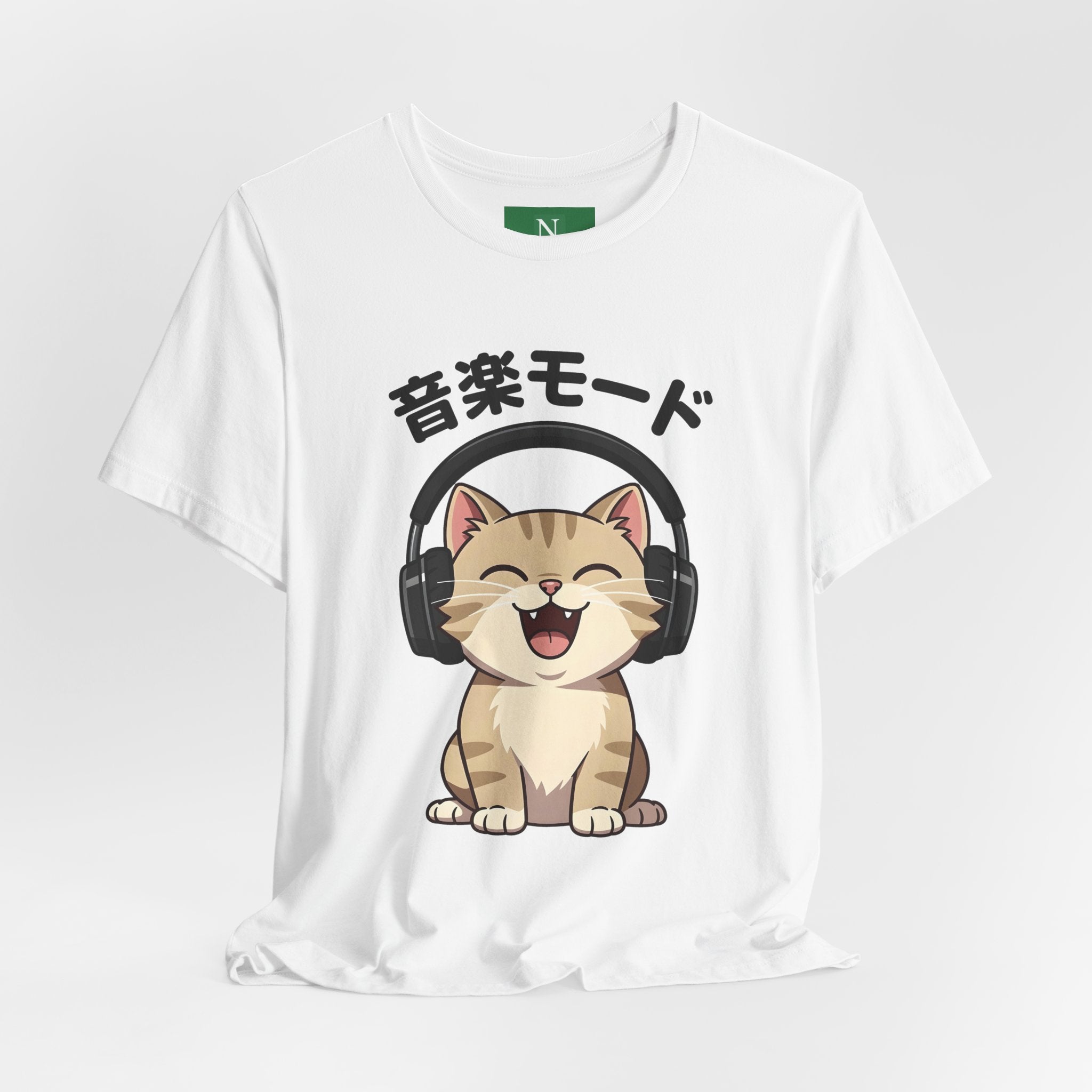 Music Mode Cat T-Shirt — Cute Headphones Cat with Japanese Text (音楽モード)