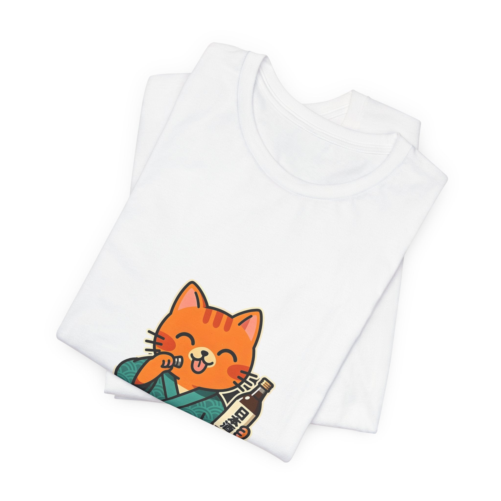 Sake Cat Tee — Cute Orange Cat in Kimono Drinking Sake T-Shirt