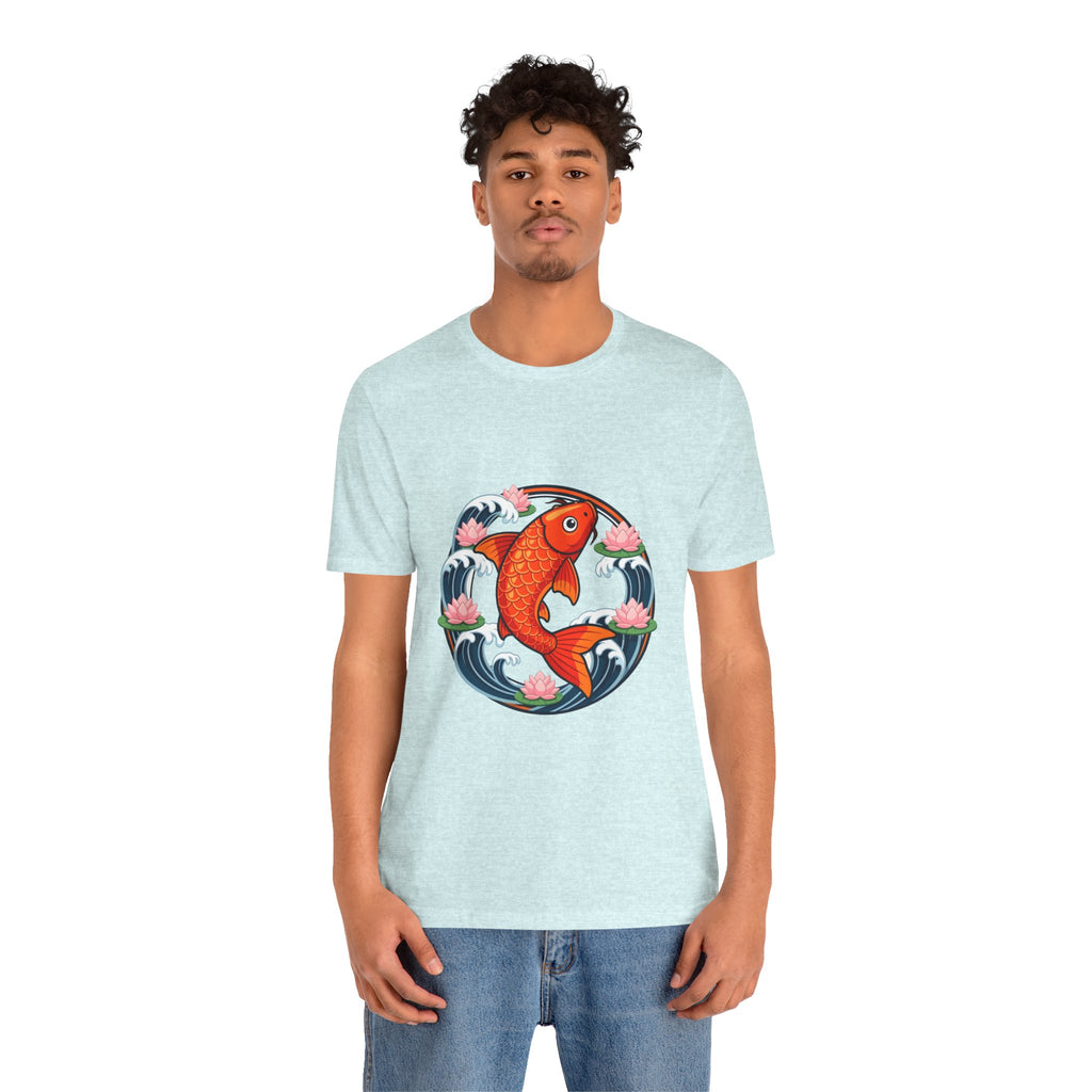 Koi Circle Graphic Tee — Japanese Koi Fish Waves & Lotus T-Shirt