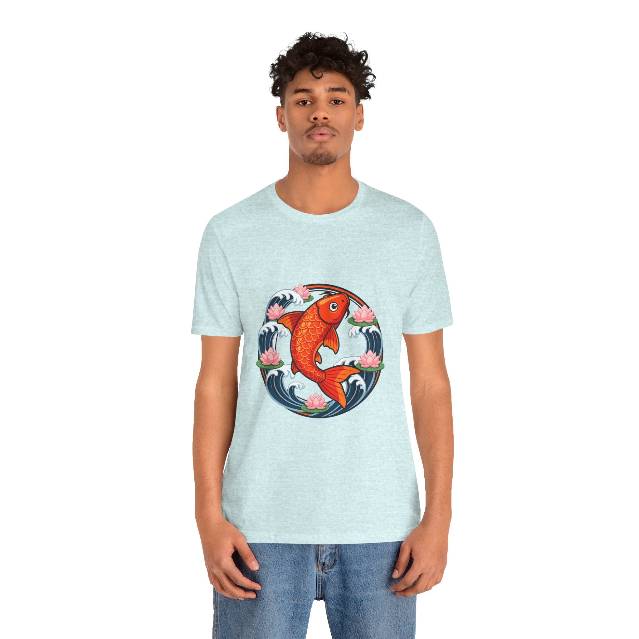 Koi Circle Graphic Tee — Japanese Koi Fish Waves & Lotus T-Shirt