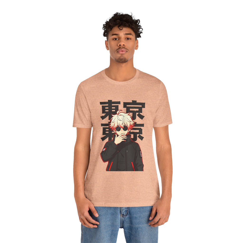 Tokyo Anime Graphic Tee — Blond Character with Kanji "東京"