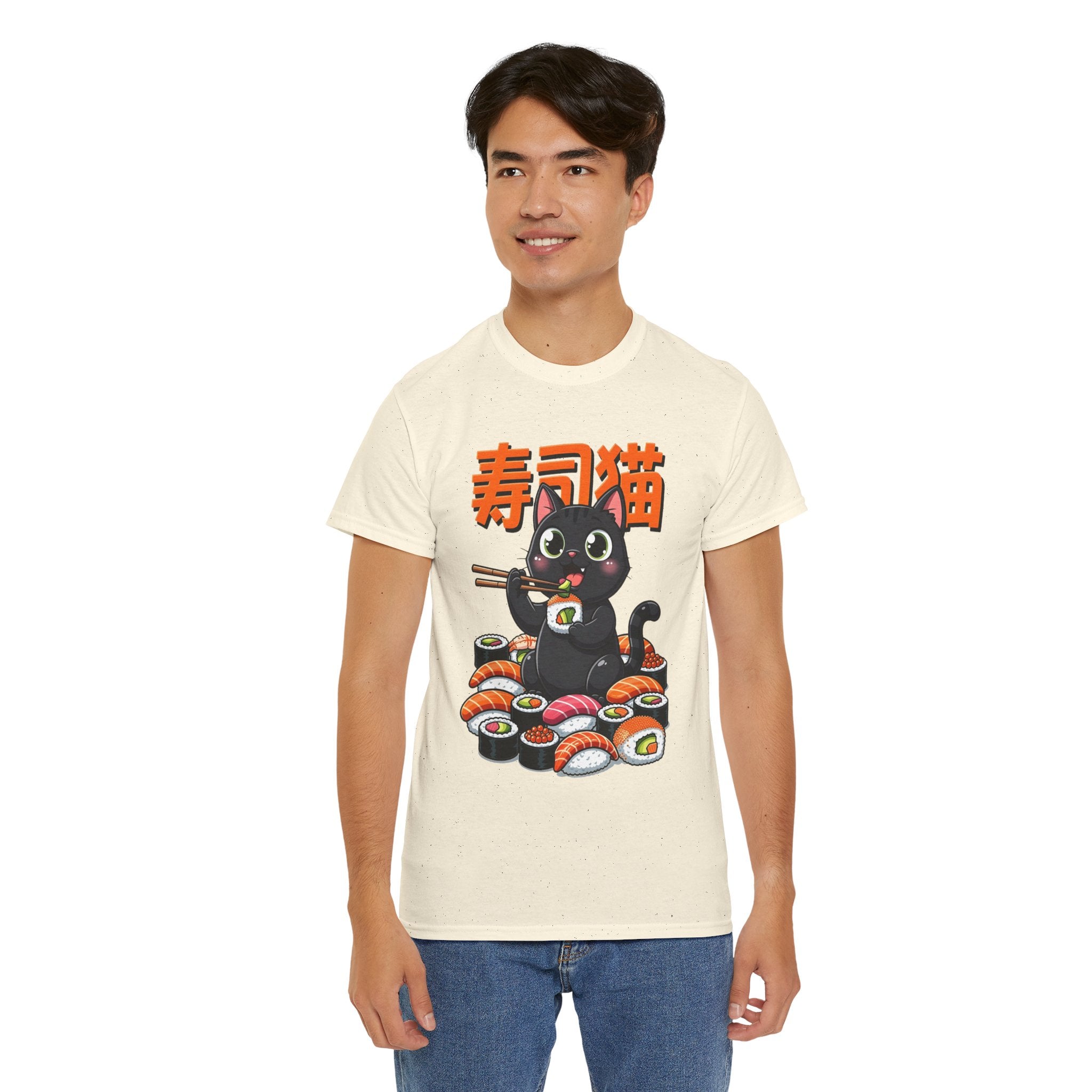 Sushi Cat T-Shirt – Cute Black Cat Eating Sushi Graphic Tee