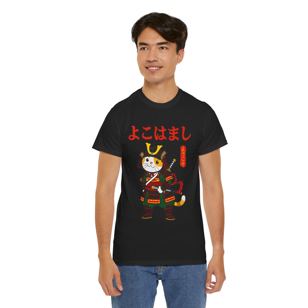 Samurai Cat T-Shirt — 'よこはまし' Japanese Yokohama Cute Warrior Tee
