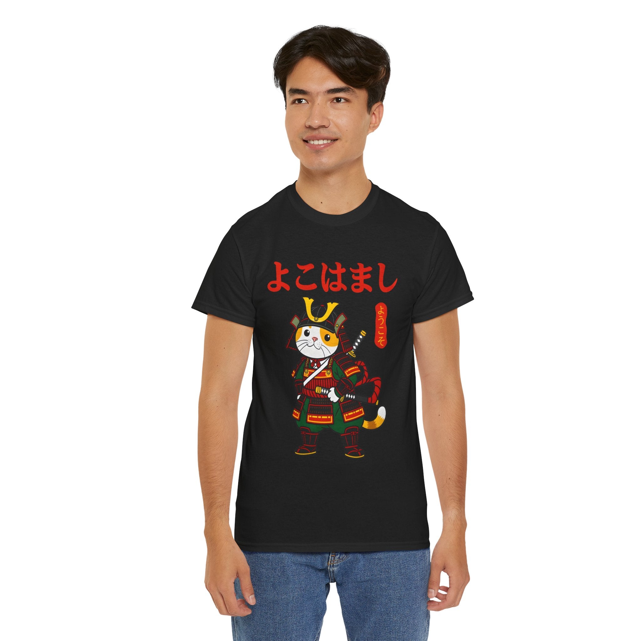 Samurai Cat T-Shirt — 'よこはまし' Japanese Yokohama Cute Warrior Tee