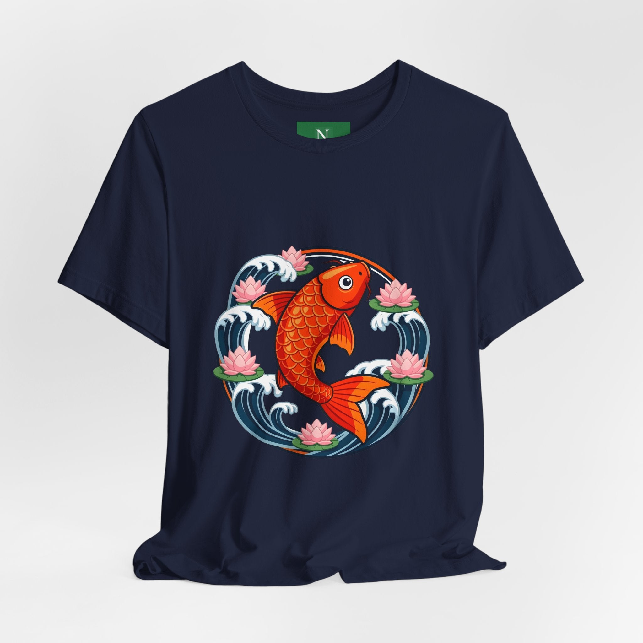 Koi Circle Graphic Tee — Japanese Koi Fish Waves & Lotus T-Shirt