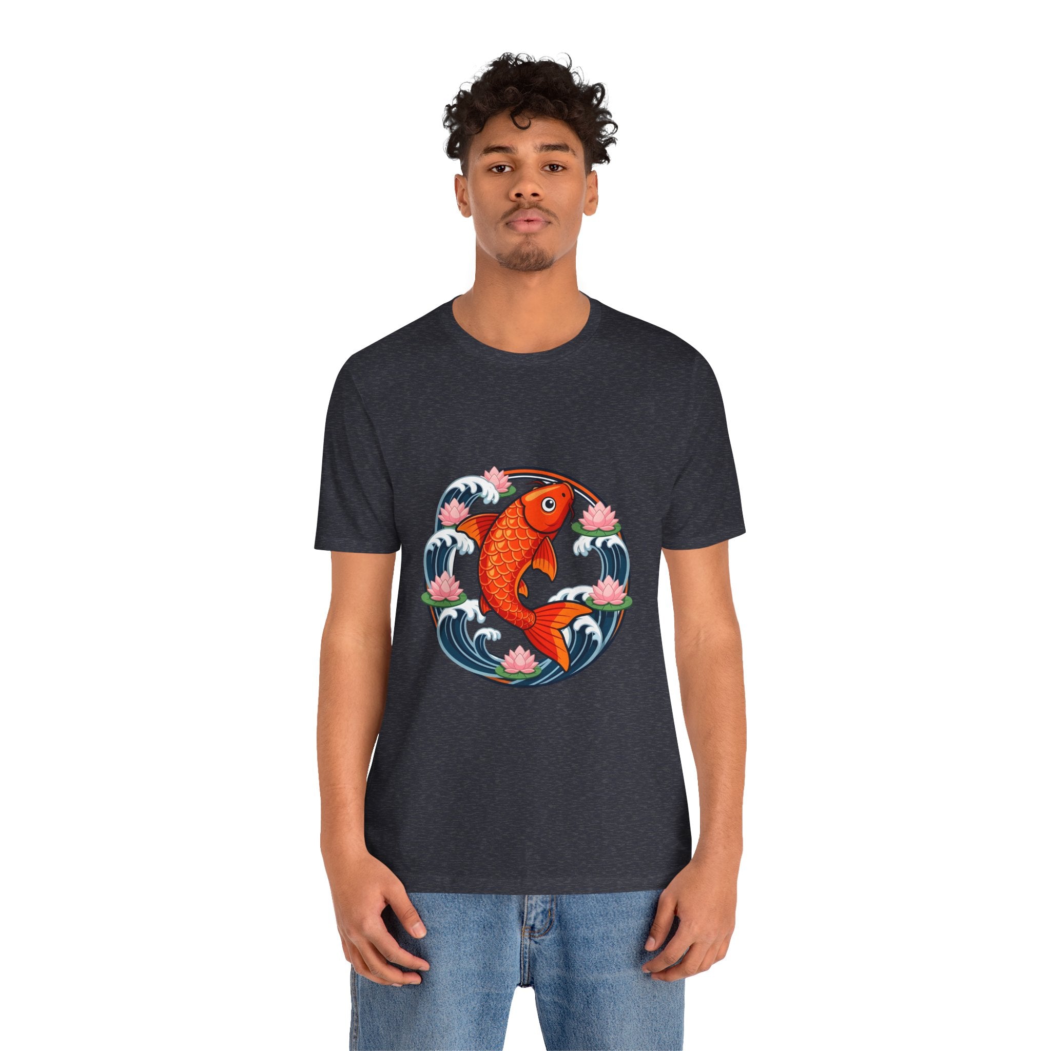 Koi Circle Graphic Tee — Japanese Koi Fish Waves & Lotus T-Shirt