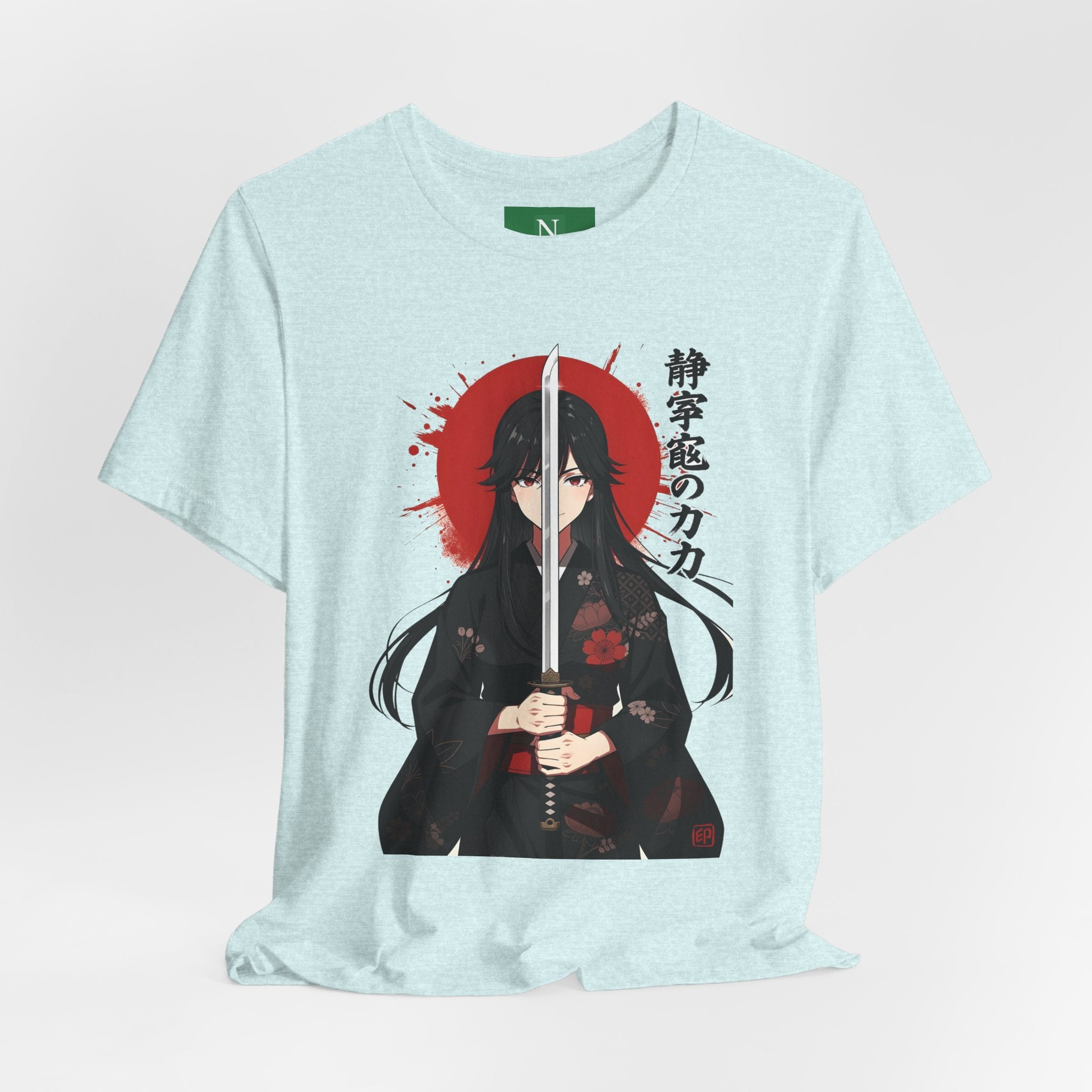 Samurai Girl Sword T‑Shirt — Anime Katana Tee with Japanese Text