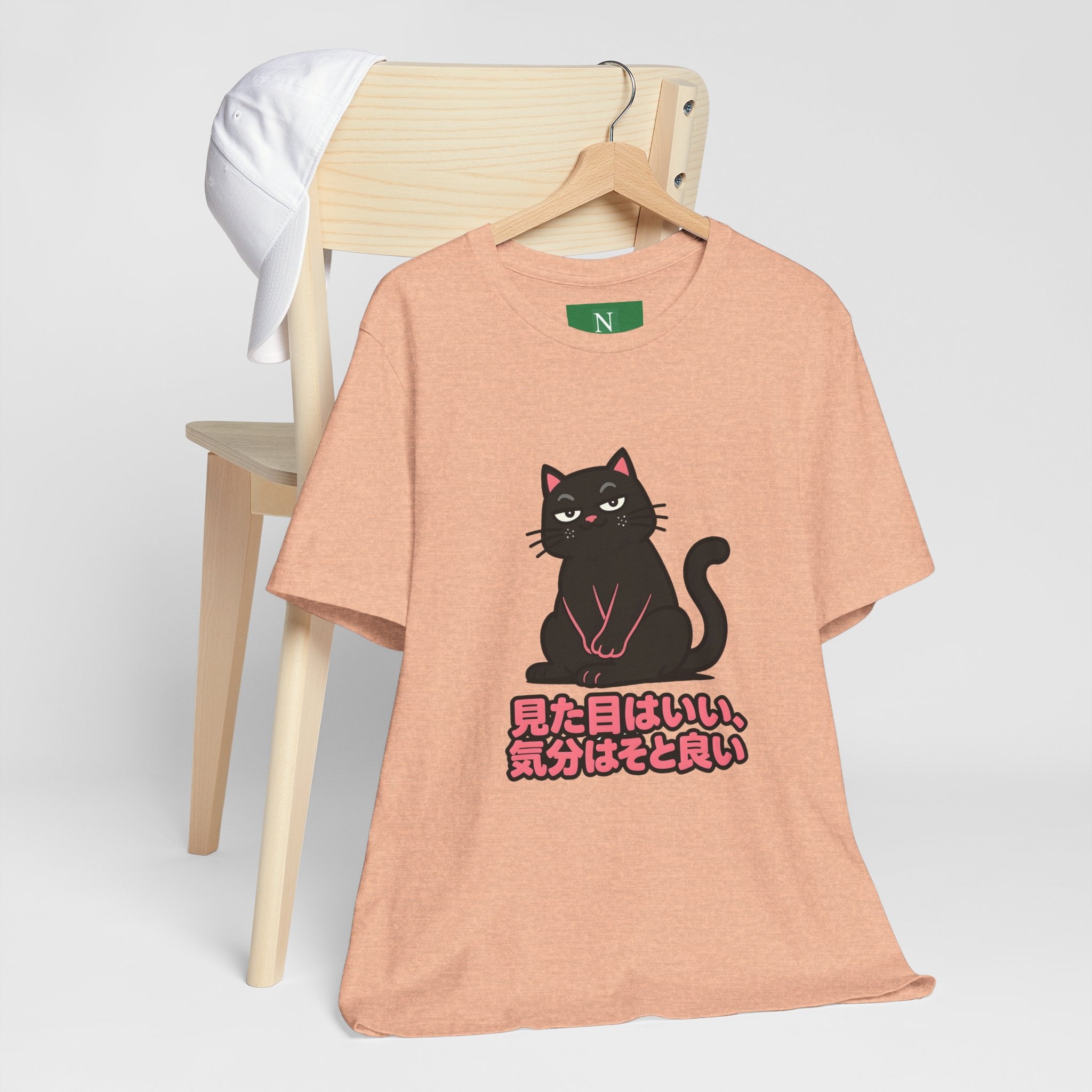 Black Cat Tee with Japanese Text — 'Mita Me wa Ii, Kimochi wa Sore Ijo' Cute Kawaii Graphic T-Shirt