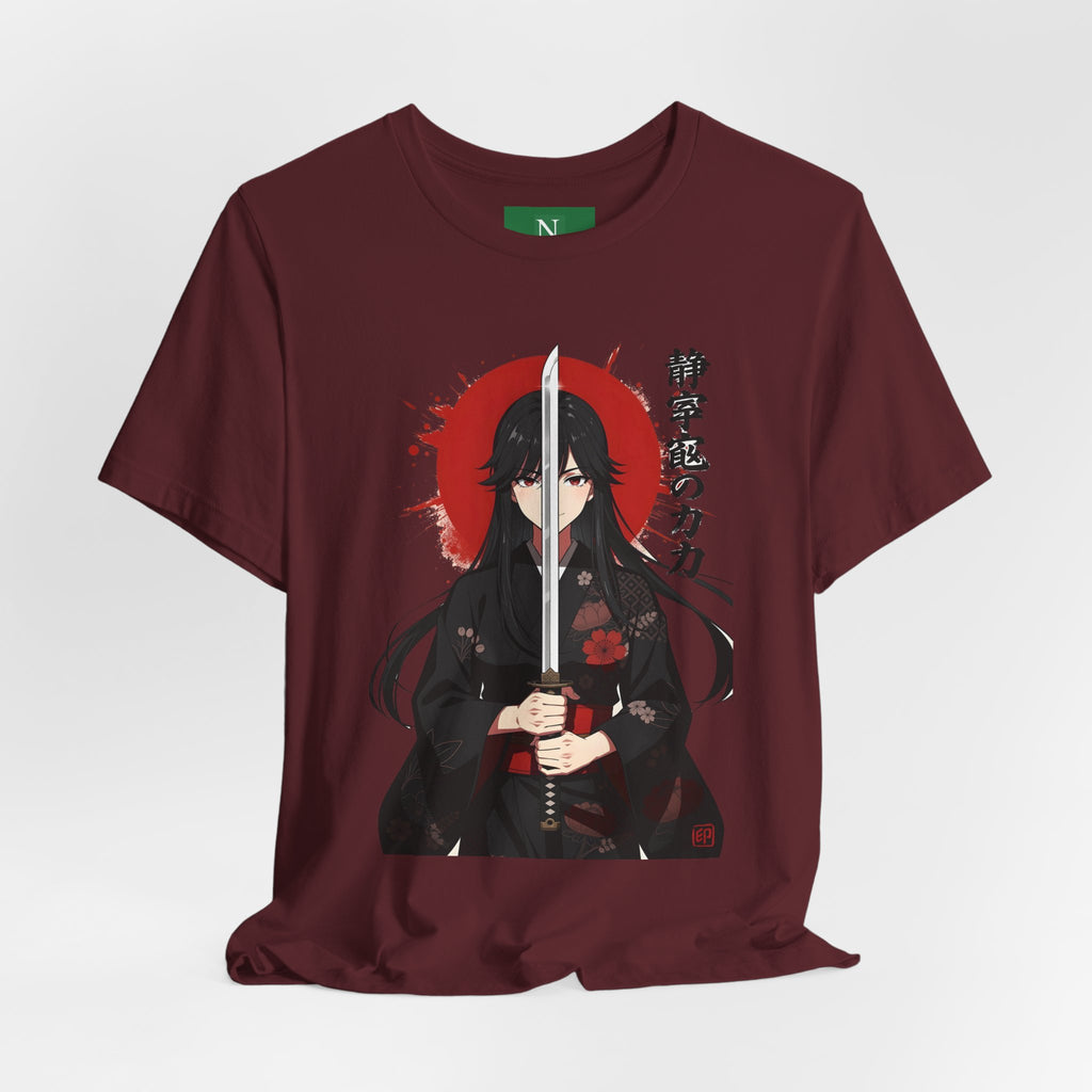 Samurai Girl Sword T‑Shirt — Anime Katana Tee with Japanese Text