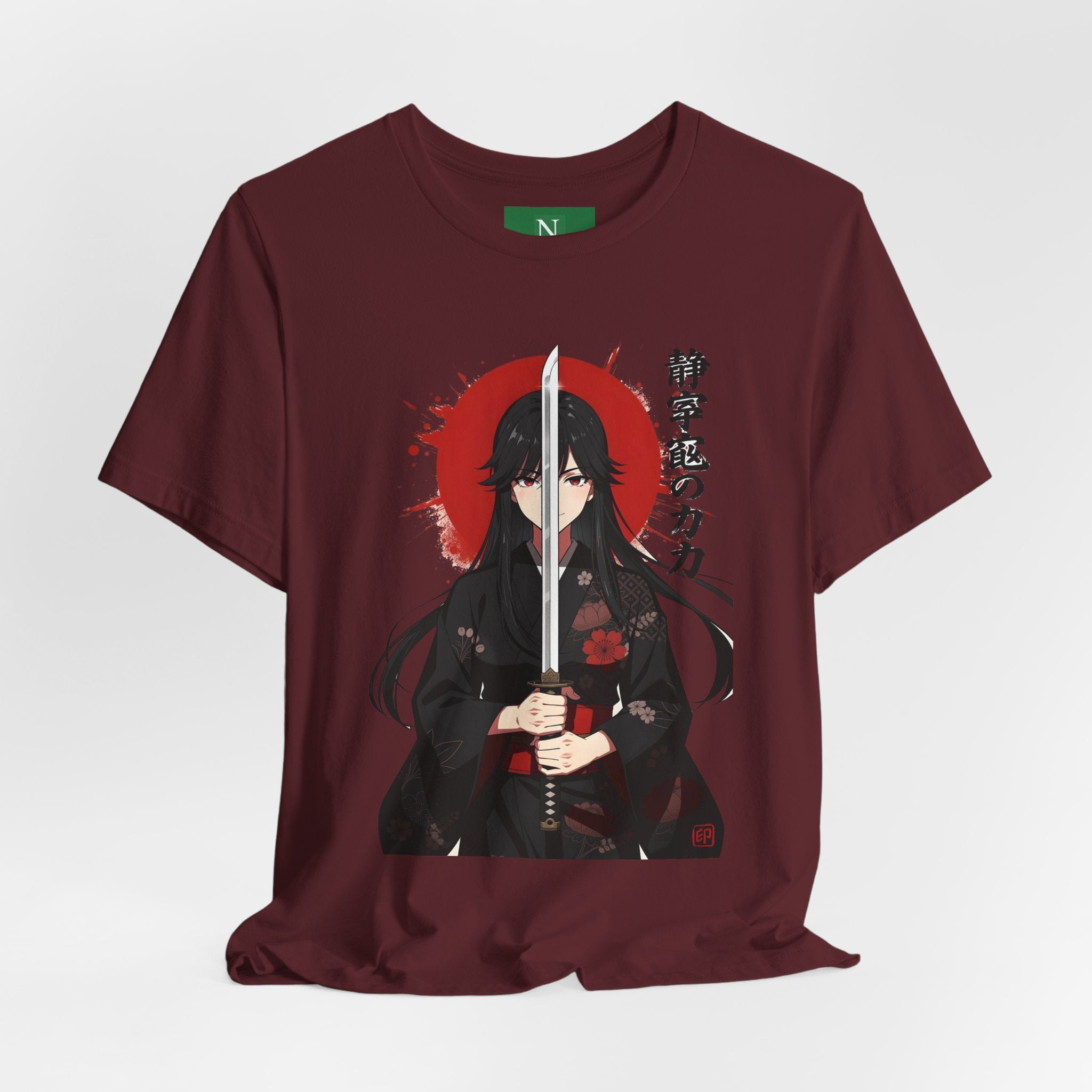Samurai Girl Sword T‑Shirt — Anime Katana Tee with Japanese Text