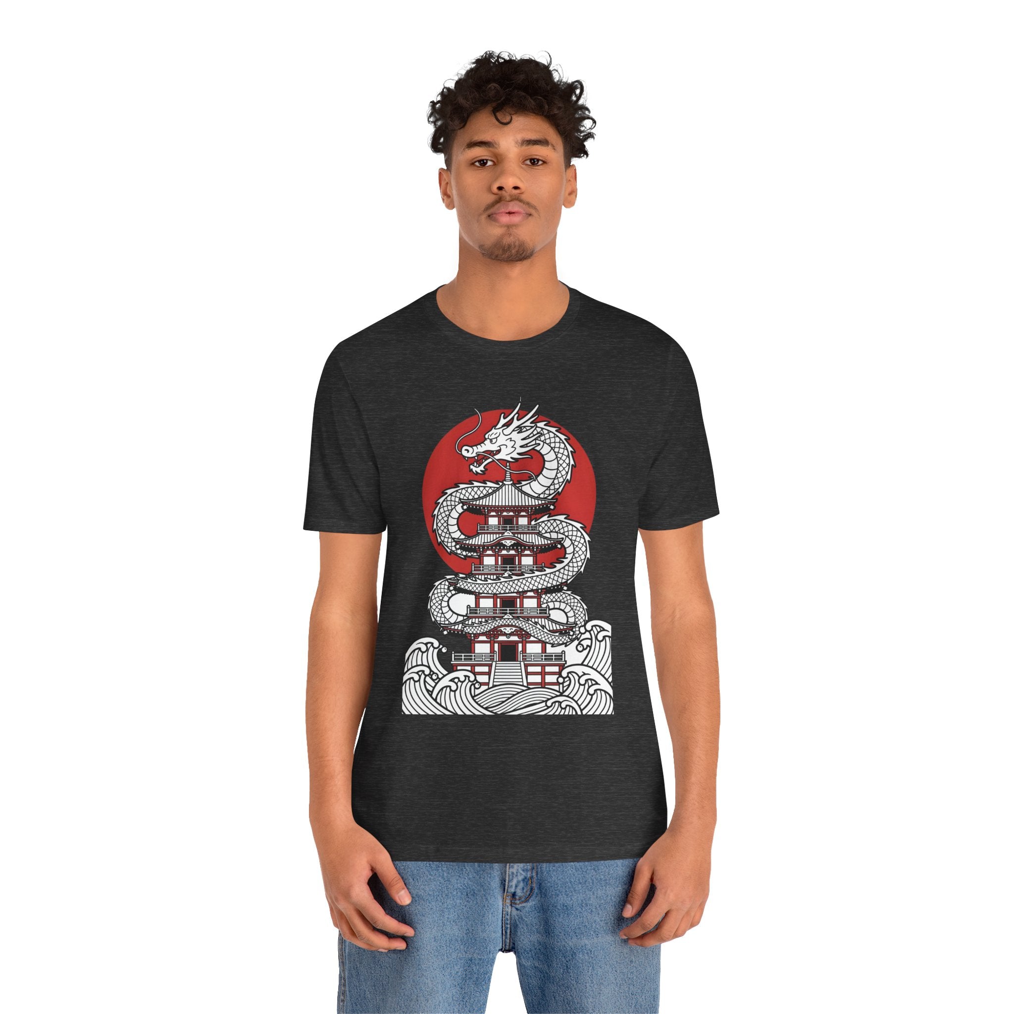 Dragon Pagoda T‑Shirt — Japanese Red Sun Temple Graphic Tee