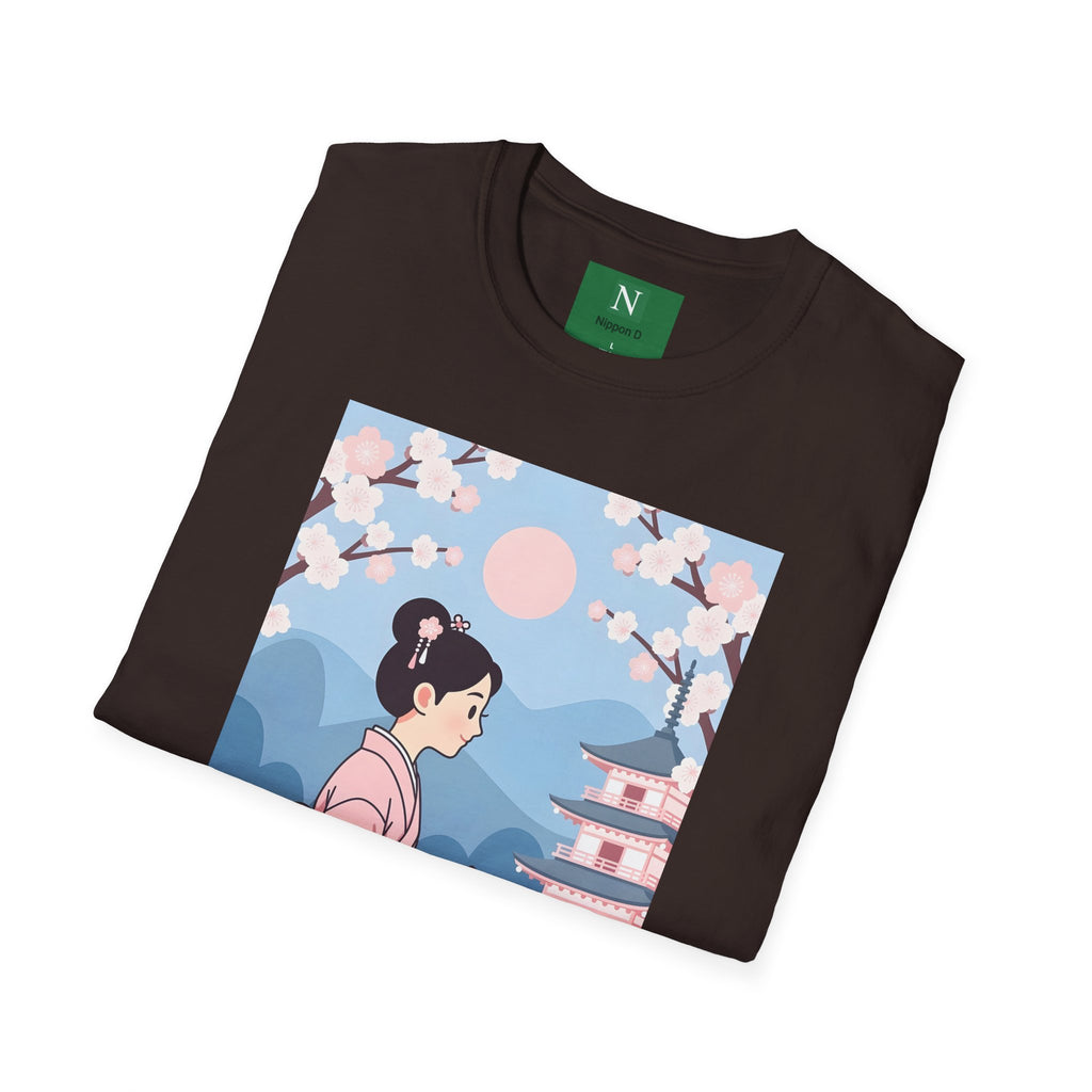Cherry Blossom Geisha Tee — Japanese Girl & Cat Graphic T-Shirt