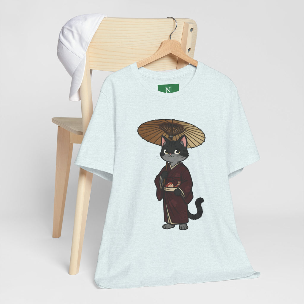 Geisha Cat Tee — Japanese Umbrella Cat Graphic T-Shirt