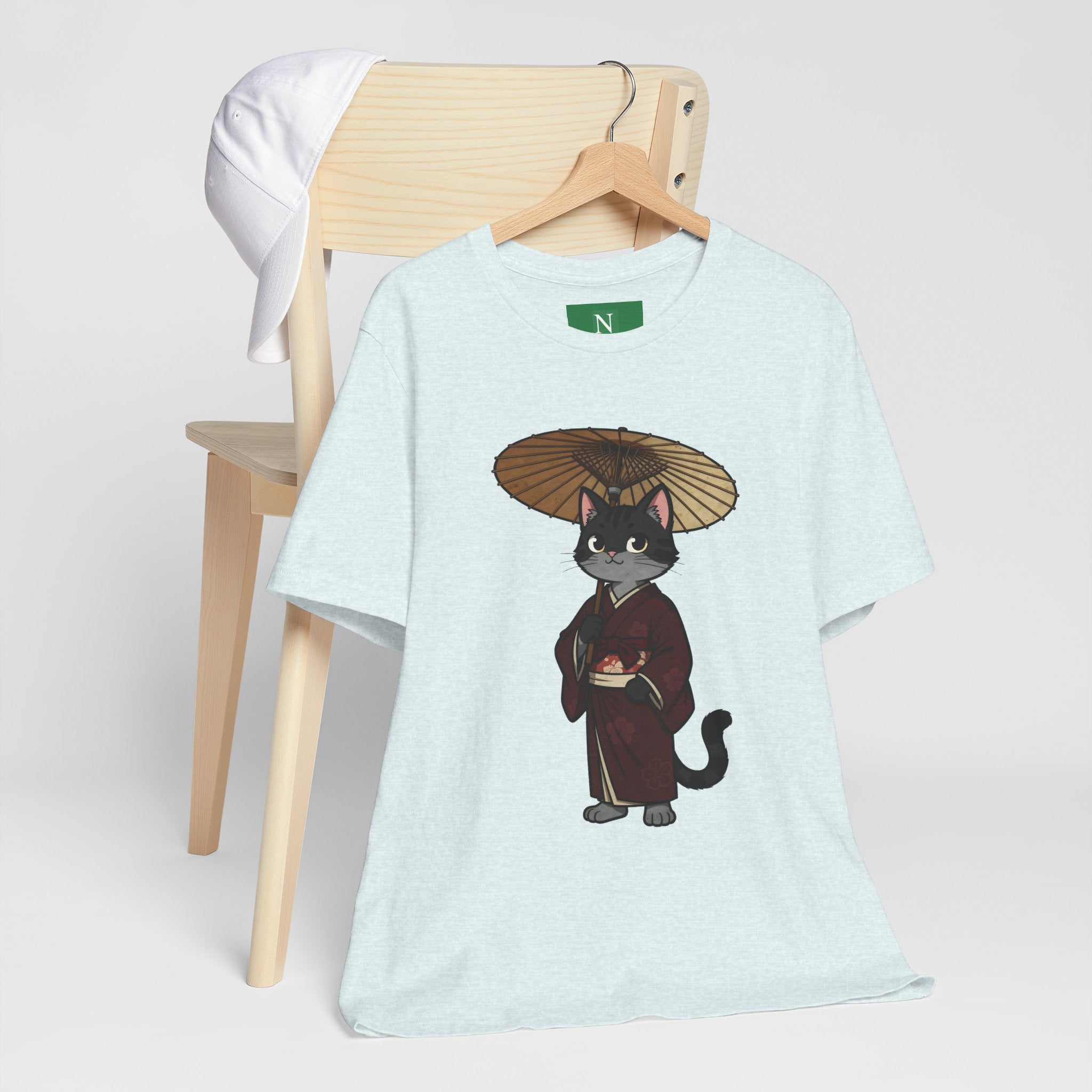 Geisha Cat Tee — Japanese Umbrella Cat Graphic T-Shirt