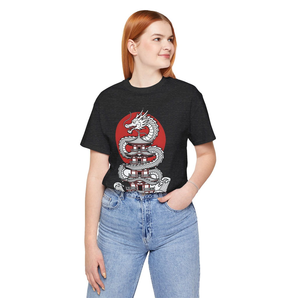 Dragon Pagoda T‑Shirt — Japanese Red Sun Temple Graphic Tee