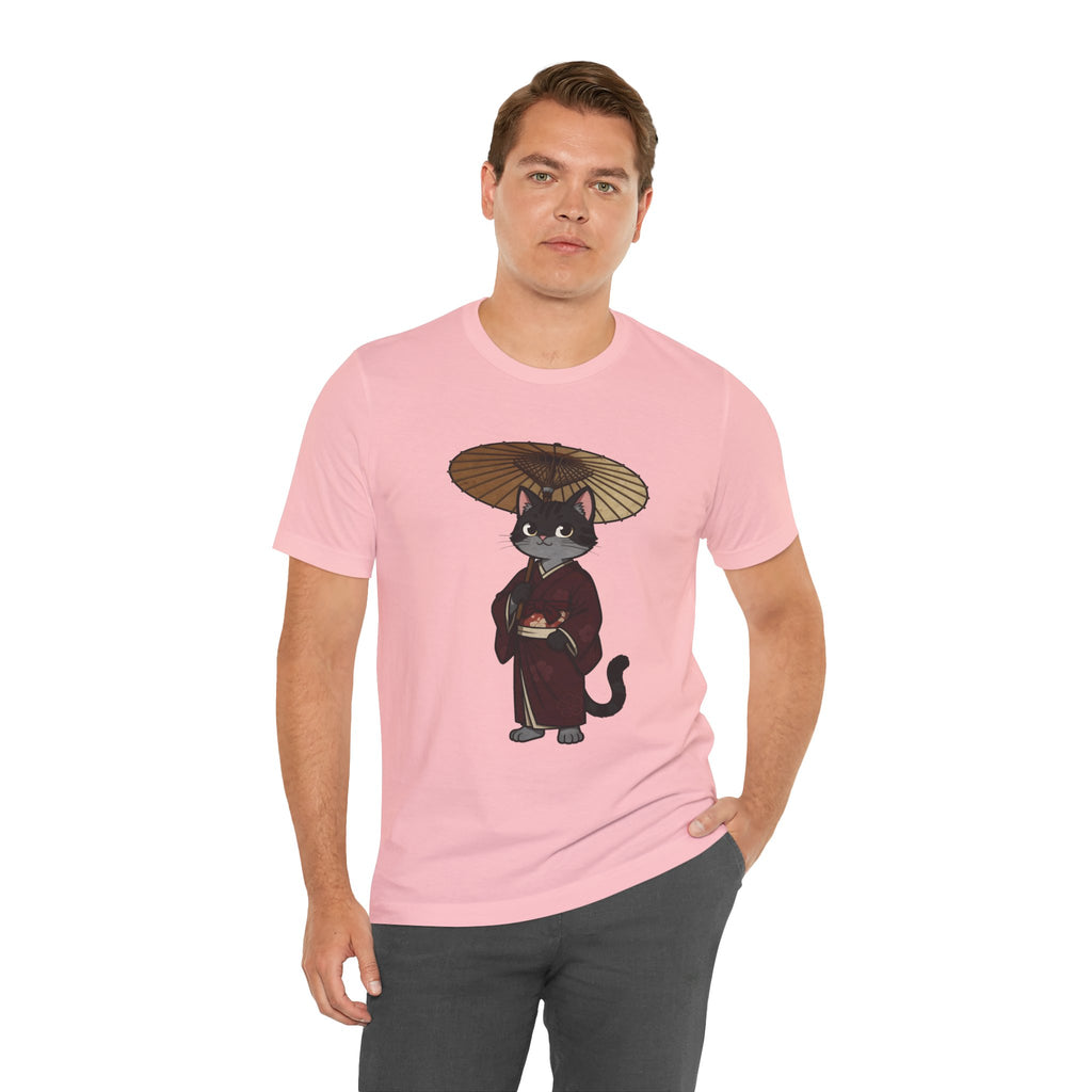 Geisha Cat Tee — Japanese Umbrella Cat Graphic T-Shirt