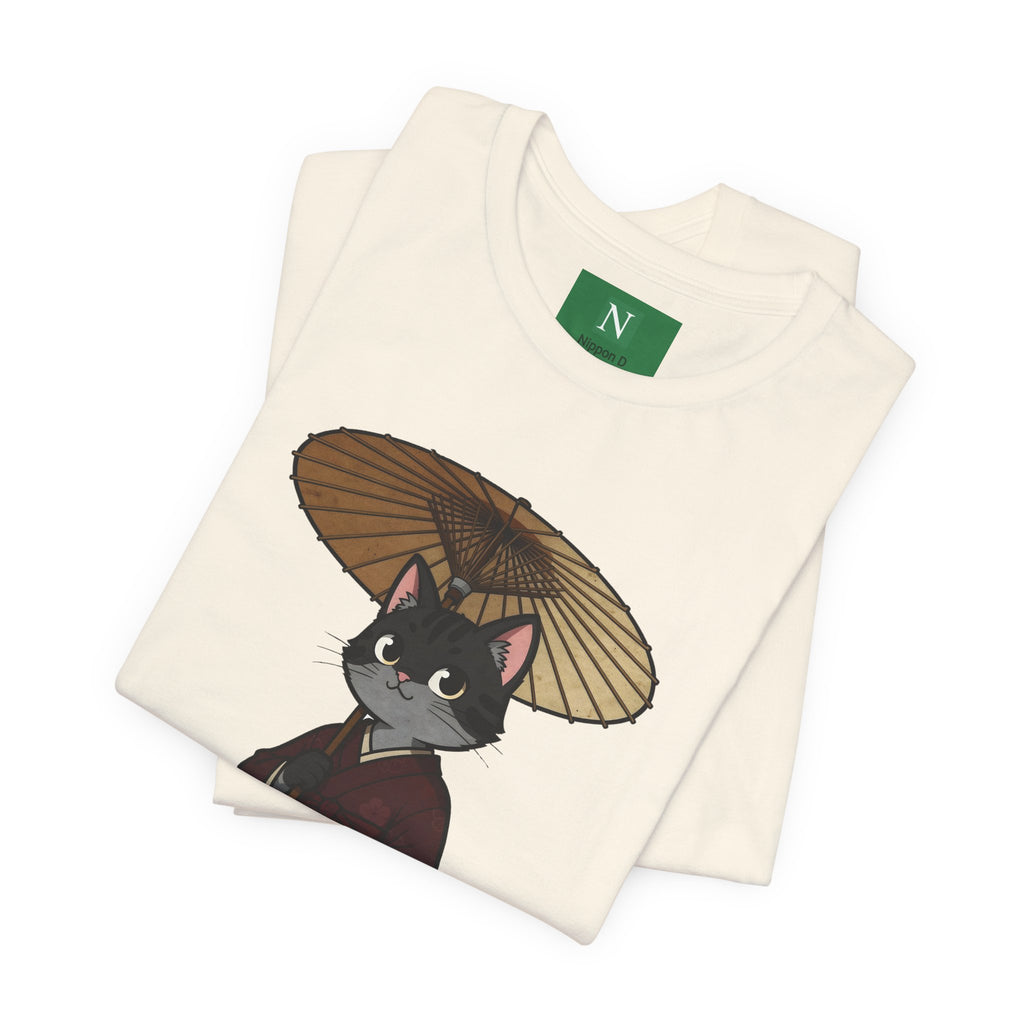 Geisha Cat Tee — Japanese Umbrella Cat Graphic T-Shirt
