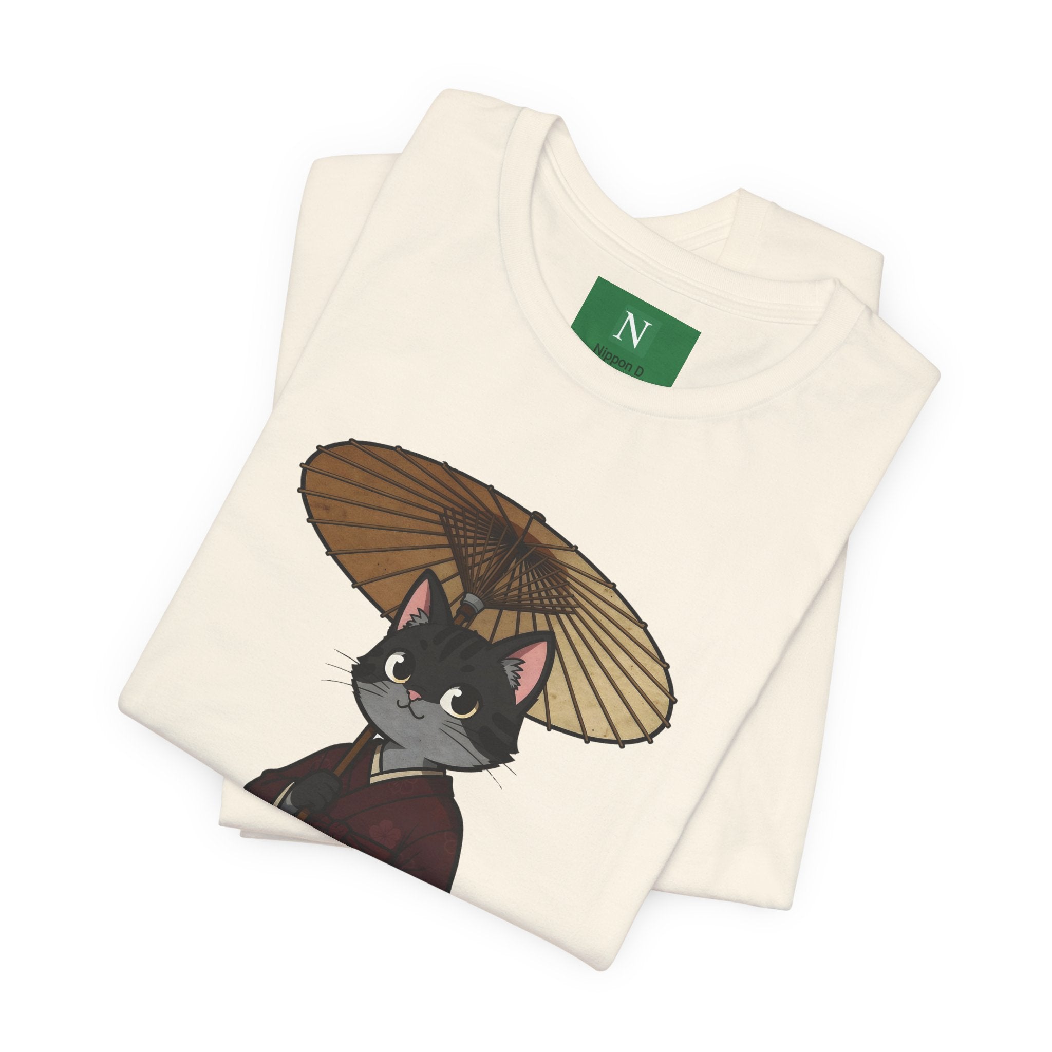 Geisha Cat Tee — Japanese Umbrella Cat Graphic T-Shirt