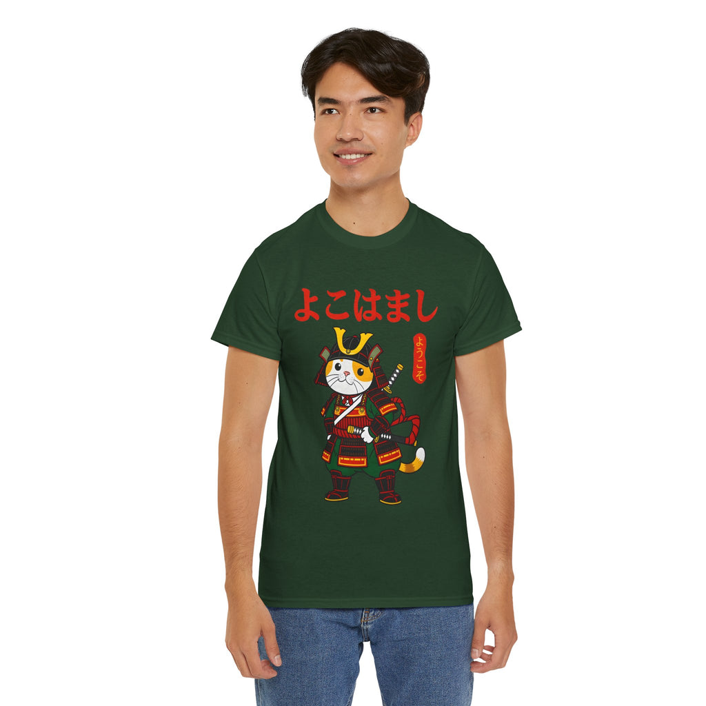 Samurai Cat T-Shirt — 'よこはまし' Japanese Yokohama Cute Warrior Tee