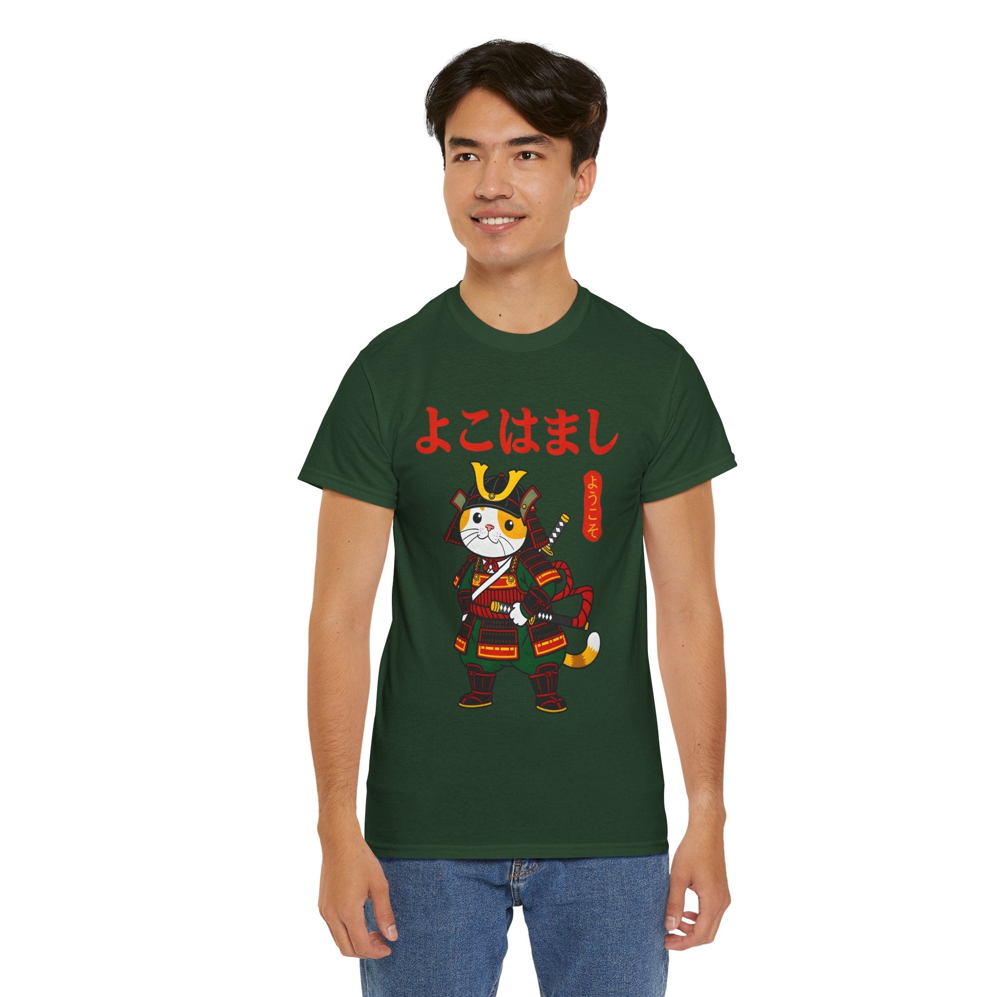 Samurai Cat T-Shirt — 'よこはまし' Japanese Yokohama Cute Warrior Tee