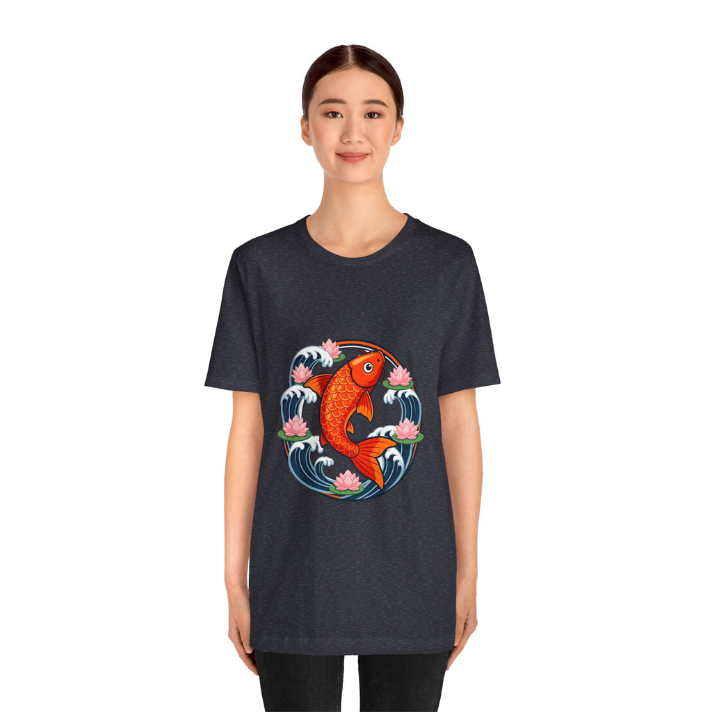 Koi Circle Graphic Tee — Japanese Koi Fish Waves & Lotus T-Shirt