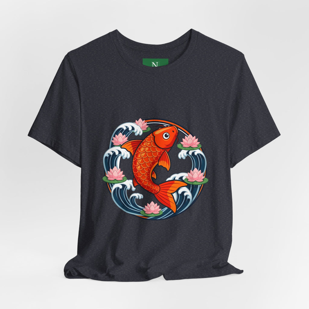 Koi Circle Graphic Tee — Japanese Koi Fish Waves & Lotus T-Shirt