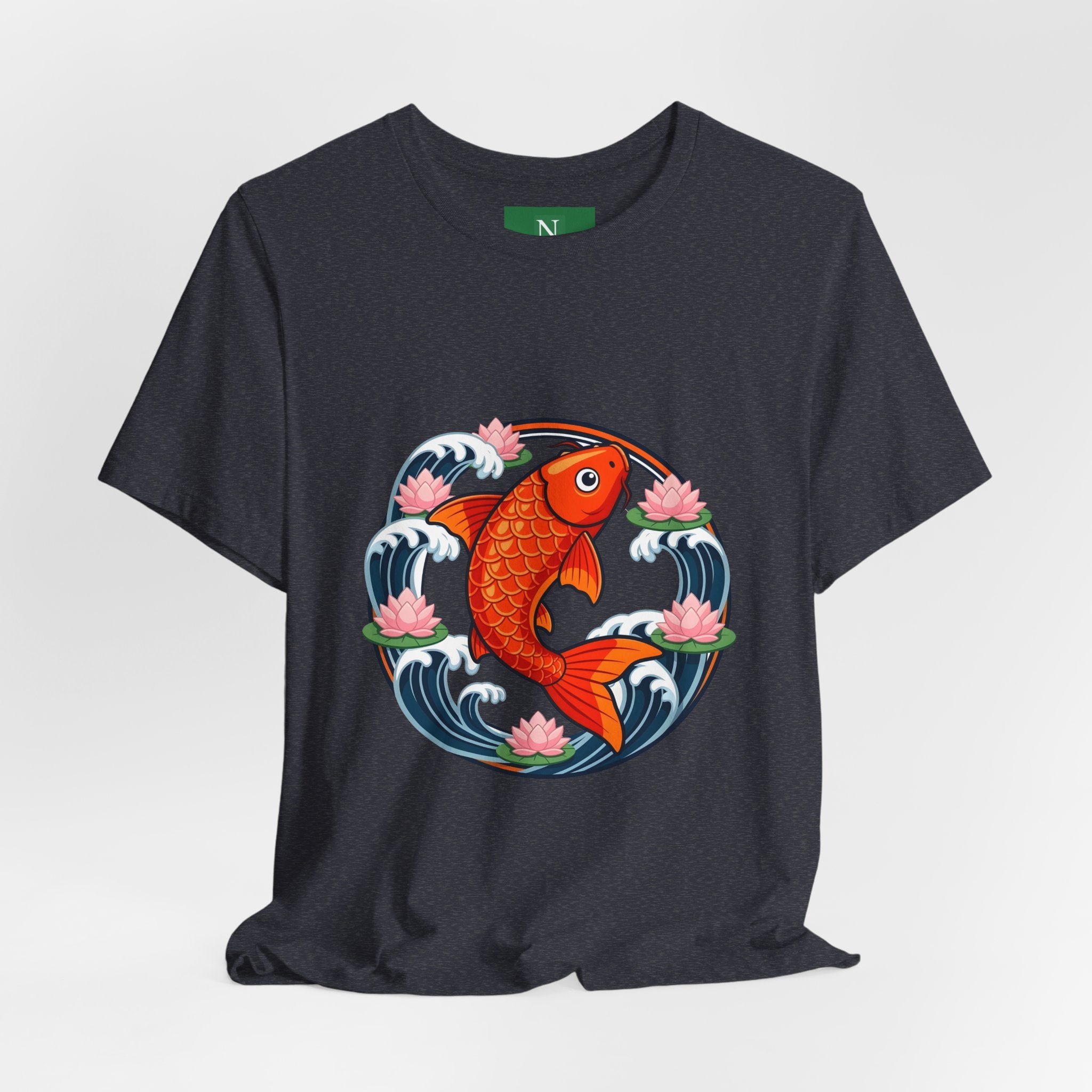 Koi Circle Graphic Tee — Japanese Koi Fish Waves & Lotus T-Shirt