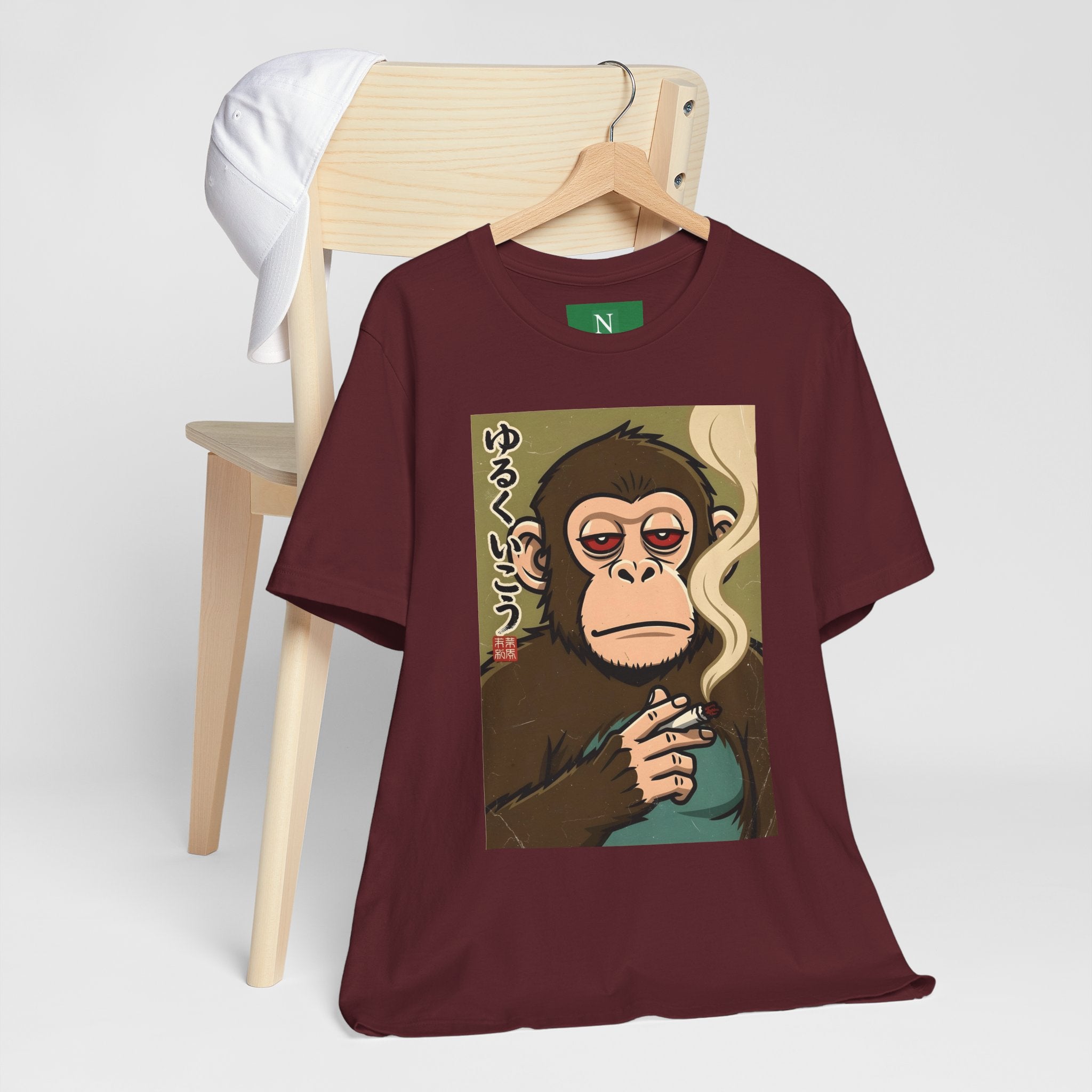 Smoking Monkey Graphic Tee — Japanese Retro Ape Illustration T-Shirt