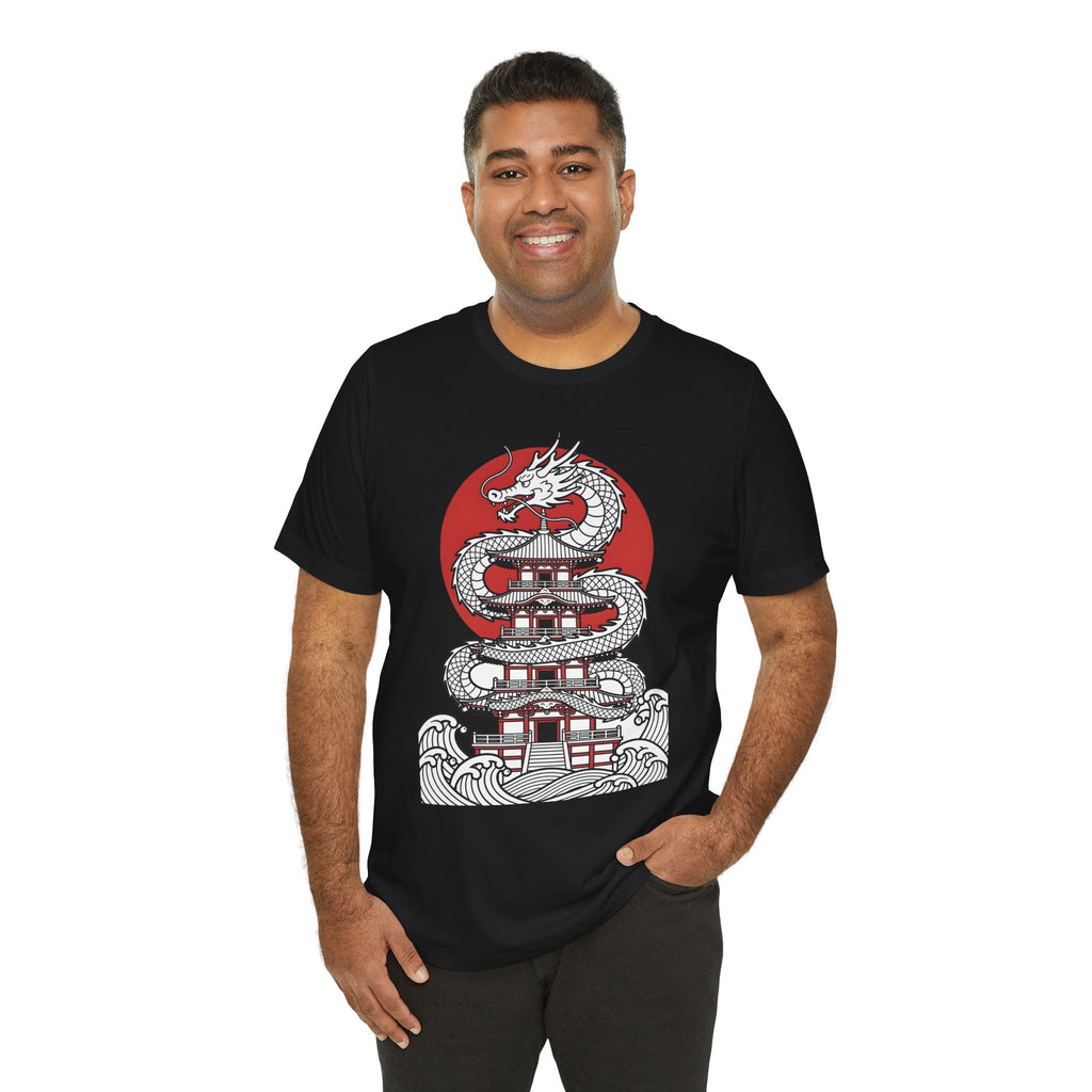 Dragon Pagoda T‑Shirt — Japanese Red Sun Temple Graphic Tee