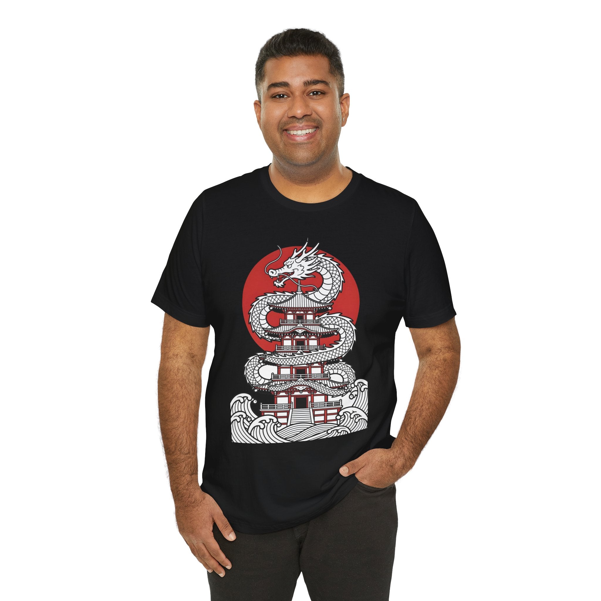 Dragon Pagoda T‑Shirt — Japanese Red Sun Temple Graphic Tee