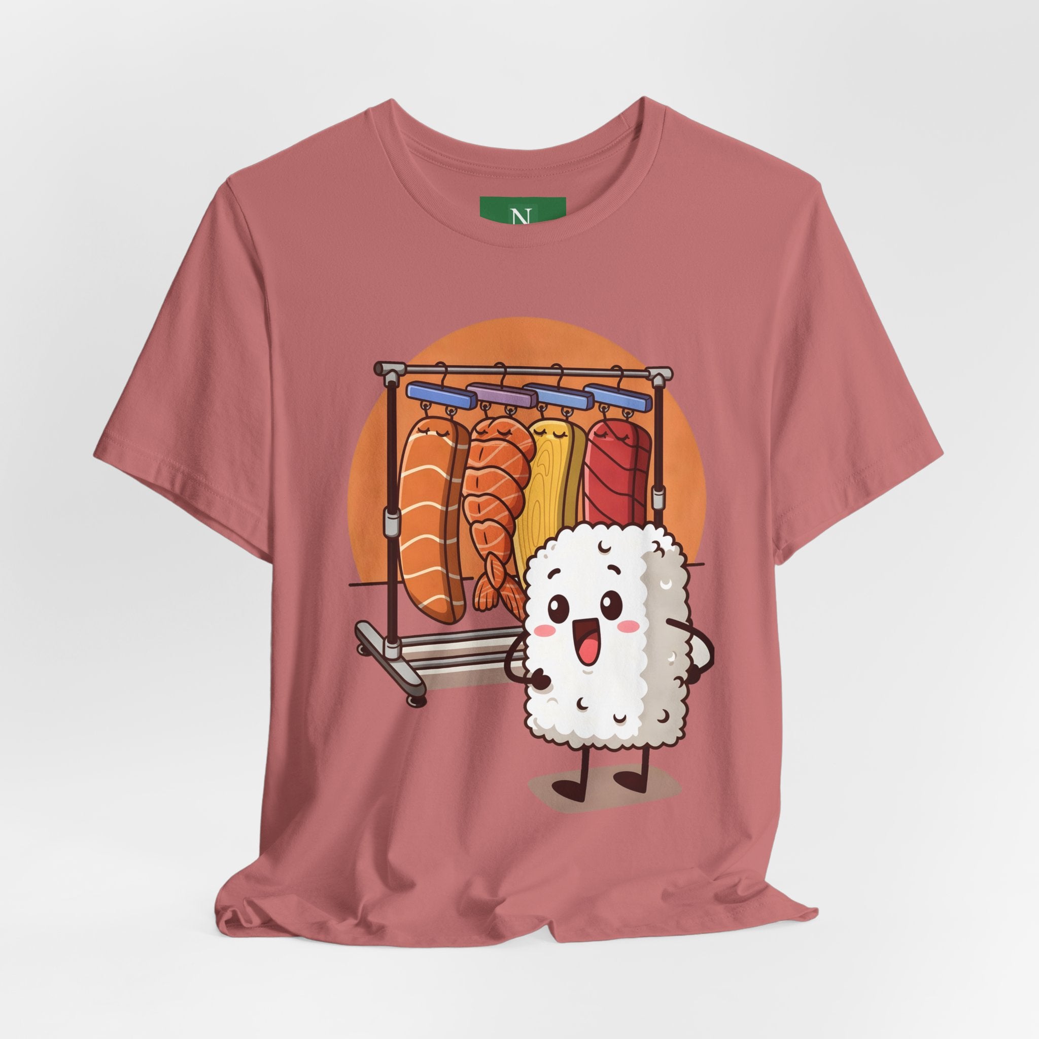 Cute Sushi Rice Cartoon T‑Shirt — Kawaii Nigiri Character Tee