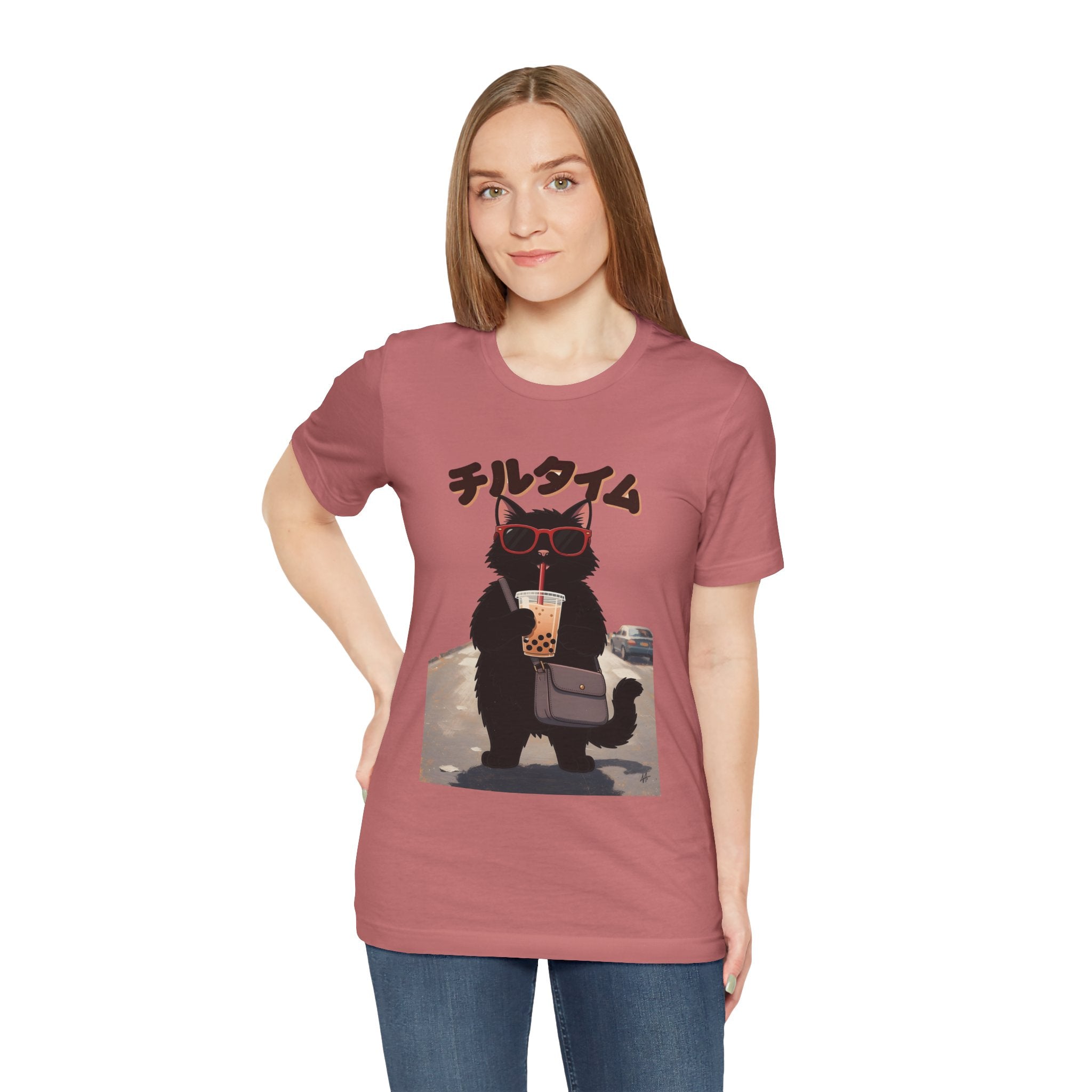 Boba Cat Tee — Cute Cat Drinking Bubble Tea Graphic T-Shirt