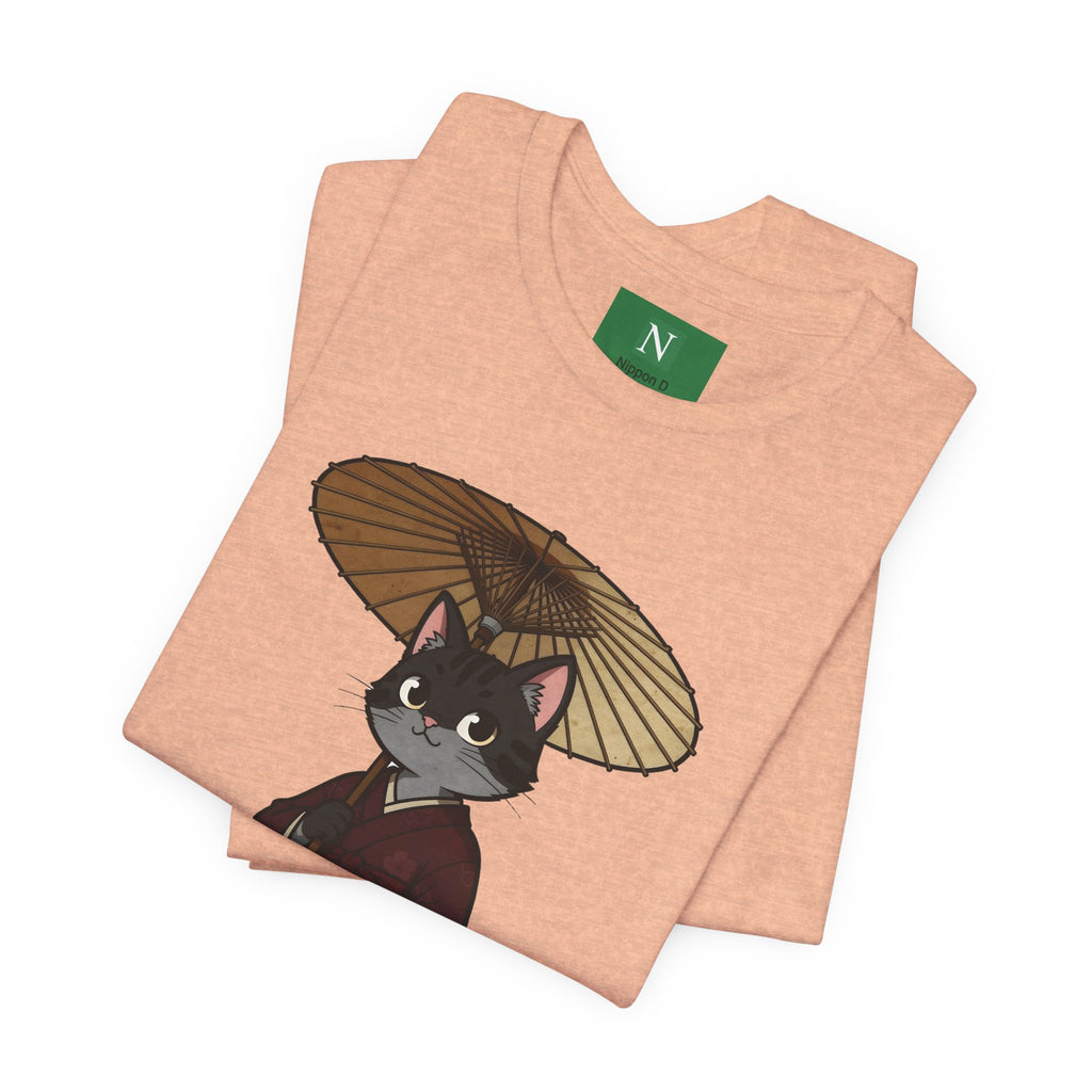 Geisha Cat Tee — Japanese Umbrella Cat Graphic T-Shirt
